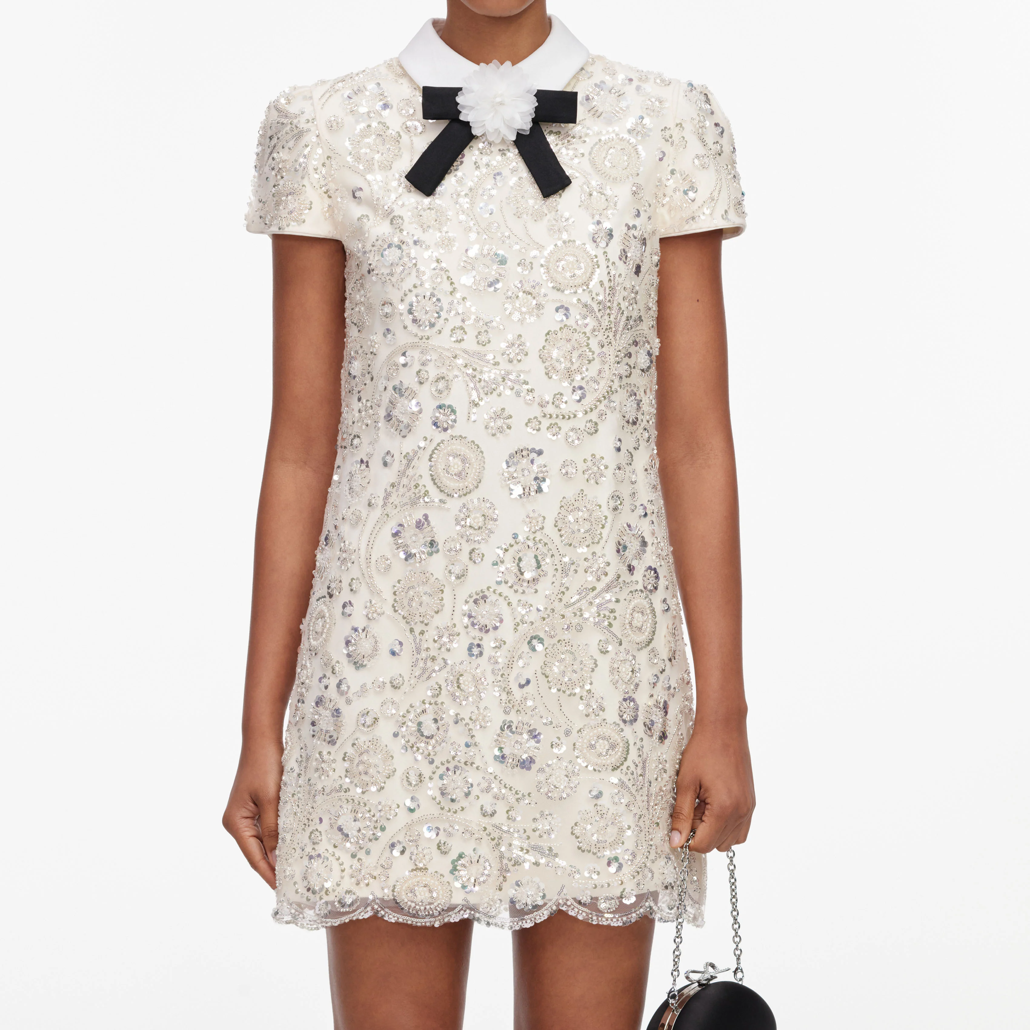 Cream Sequin Embellished Mini Dress - Image 4