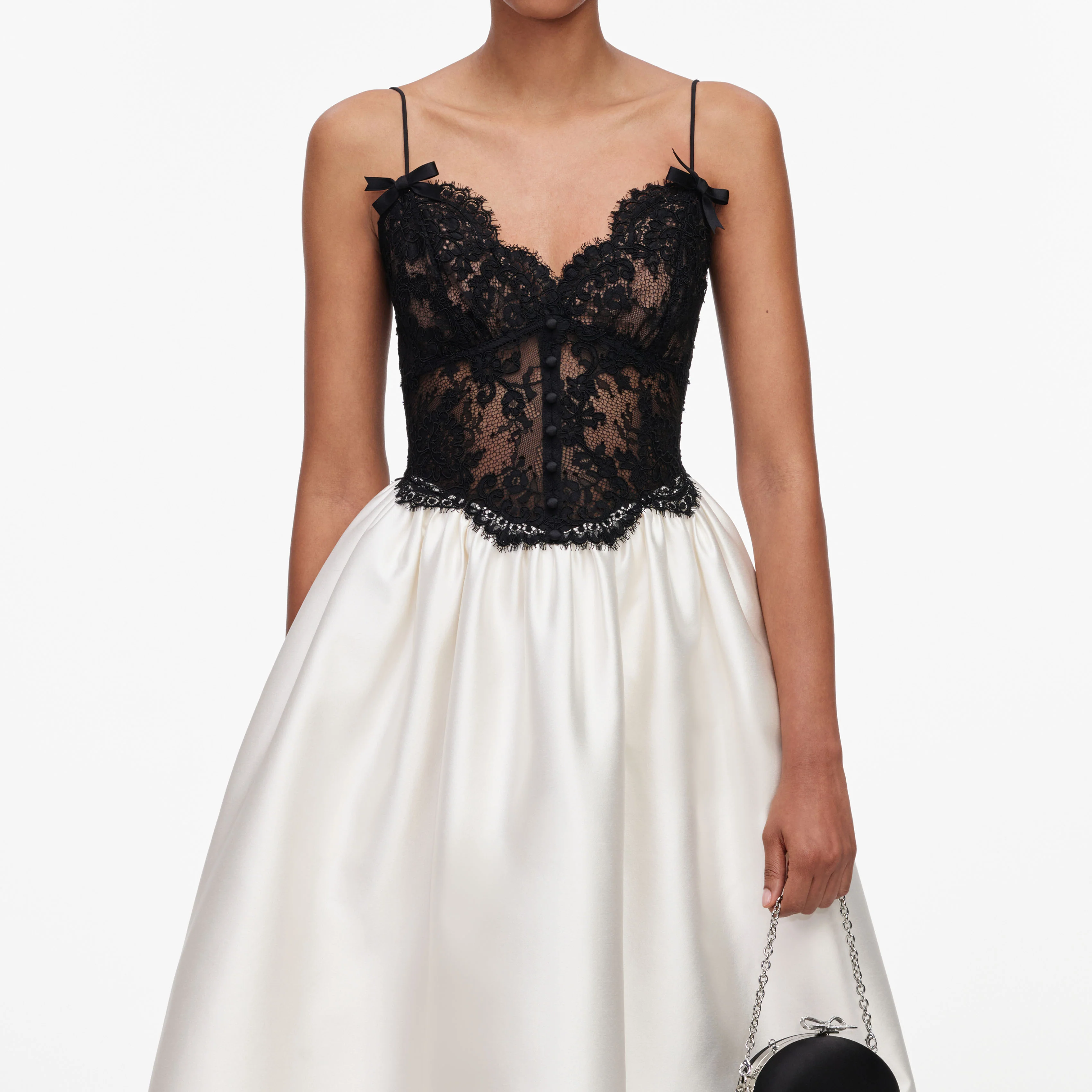 Cream Taffeta Contrast Lace Midi Dress - Image 4