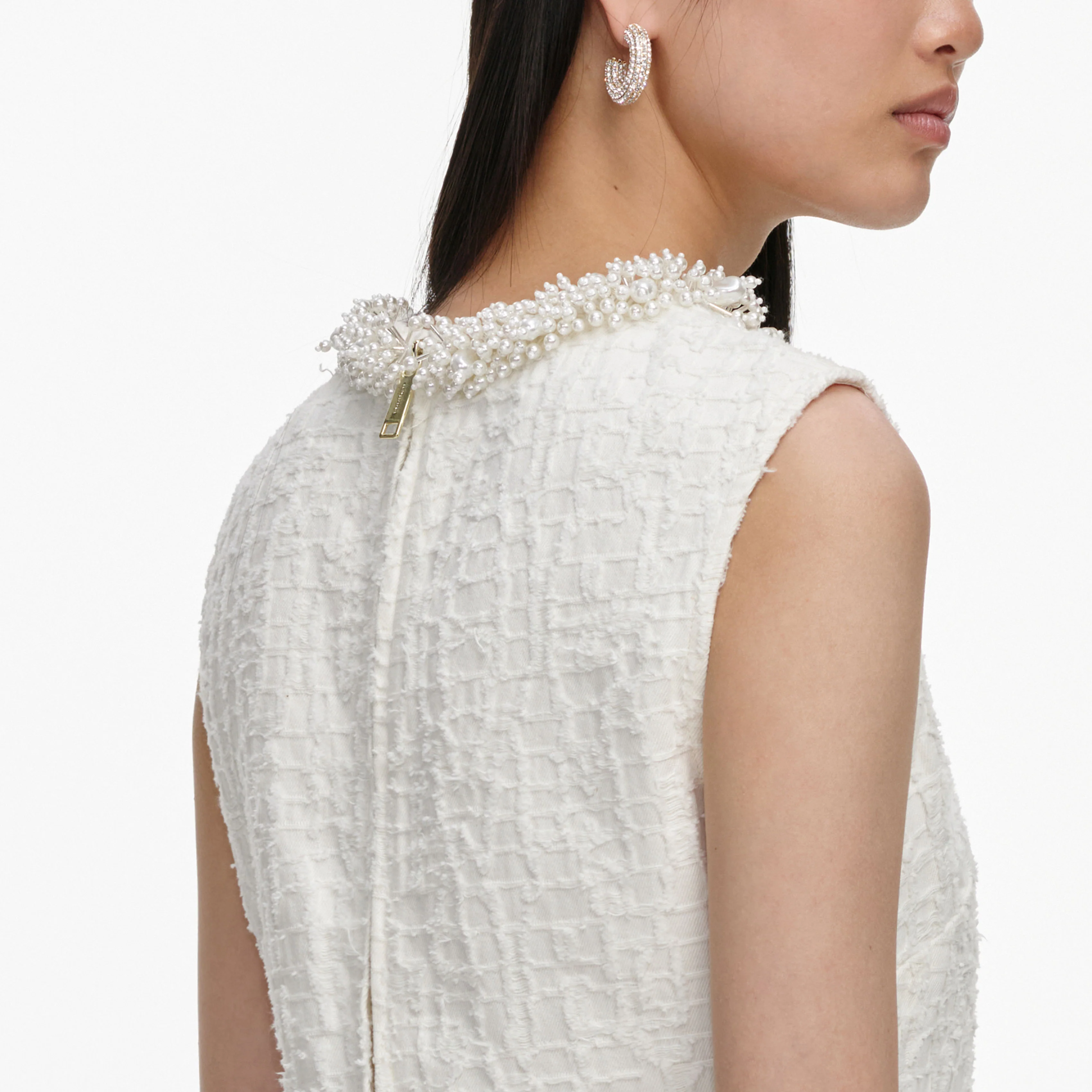 Cream Textured Denim Mini Dress - Image 5