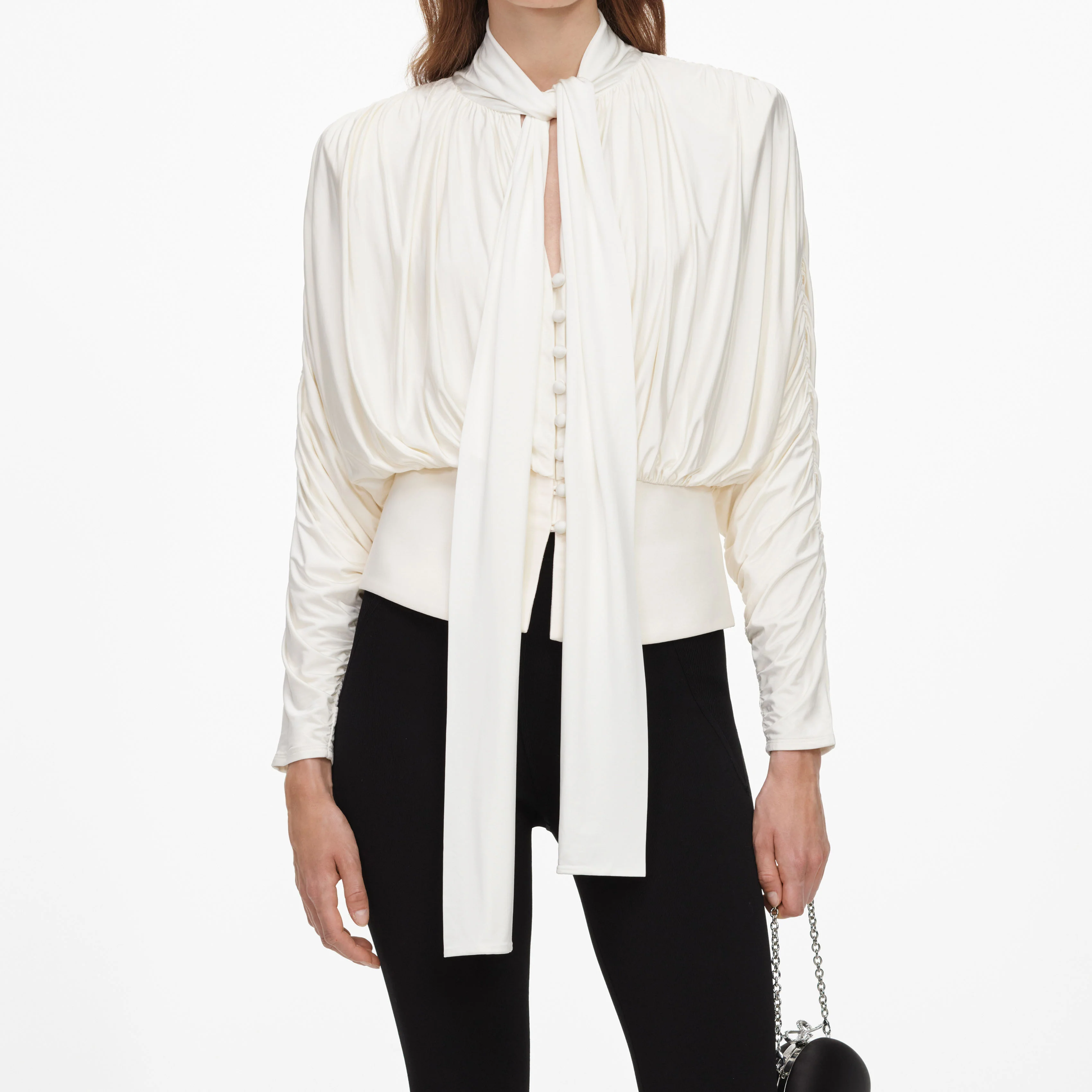 Cream Tie Neck Jersey Top - Image 4