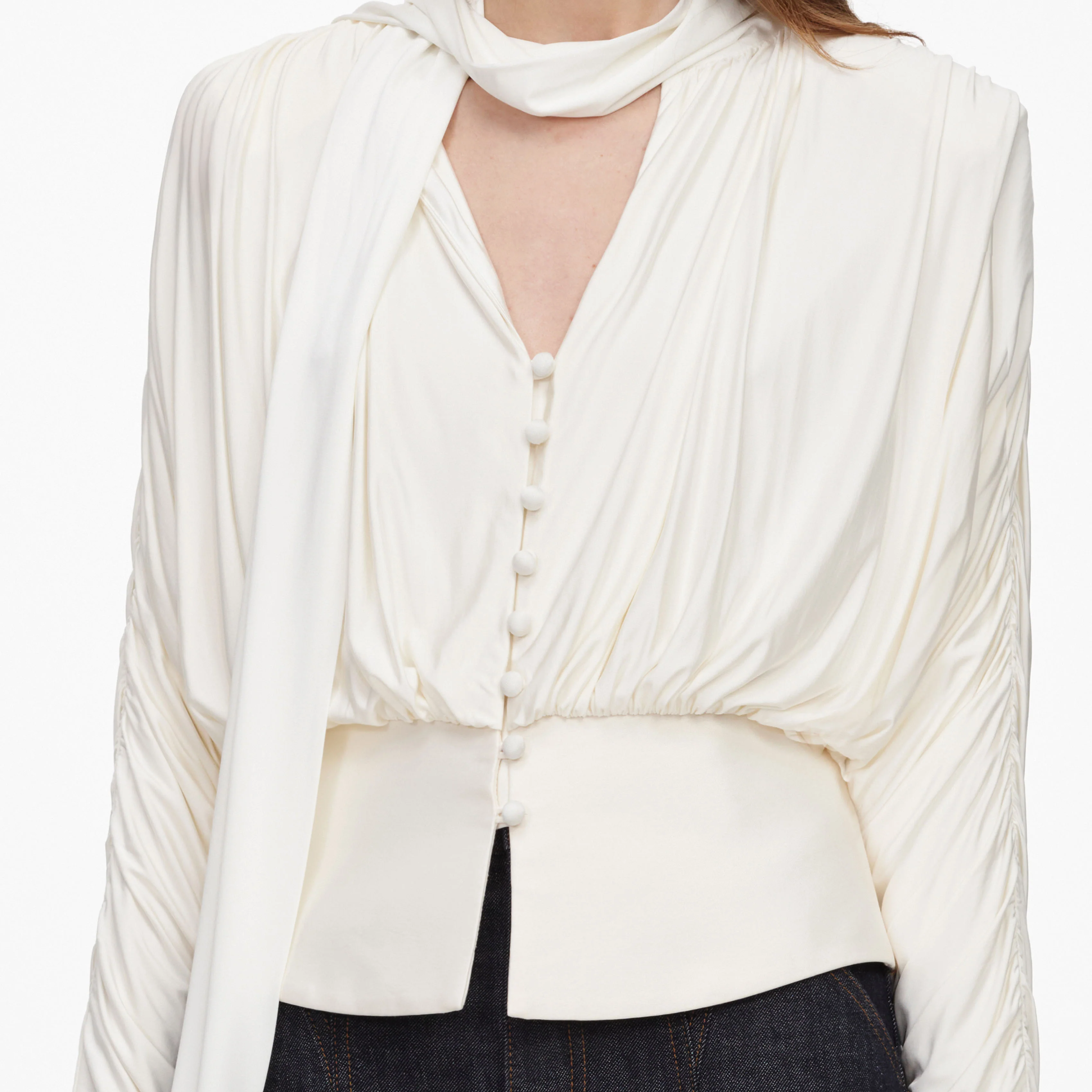 Cream Tie Neck Jersey Top - Image 5