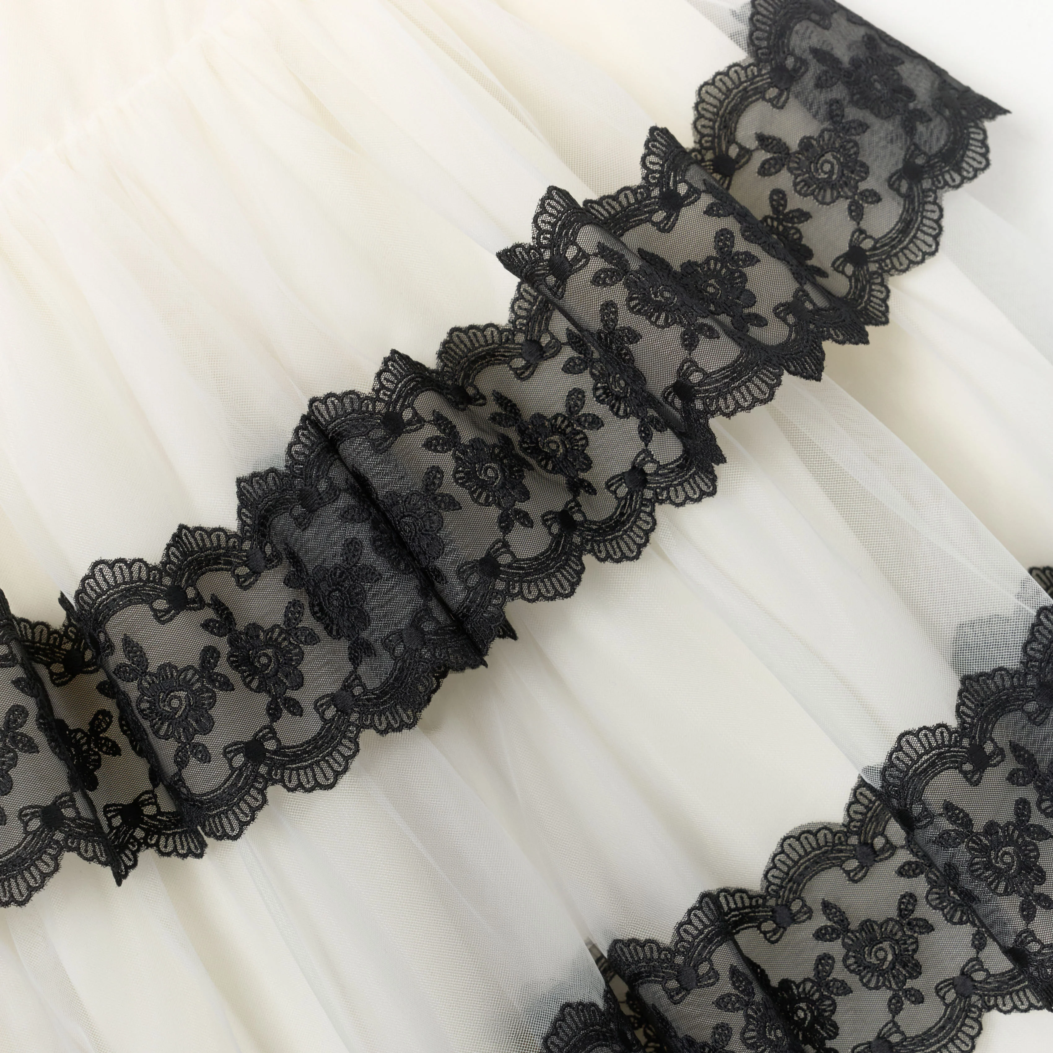 Cream Tulle Lace Tiered Dress - Image 3