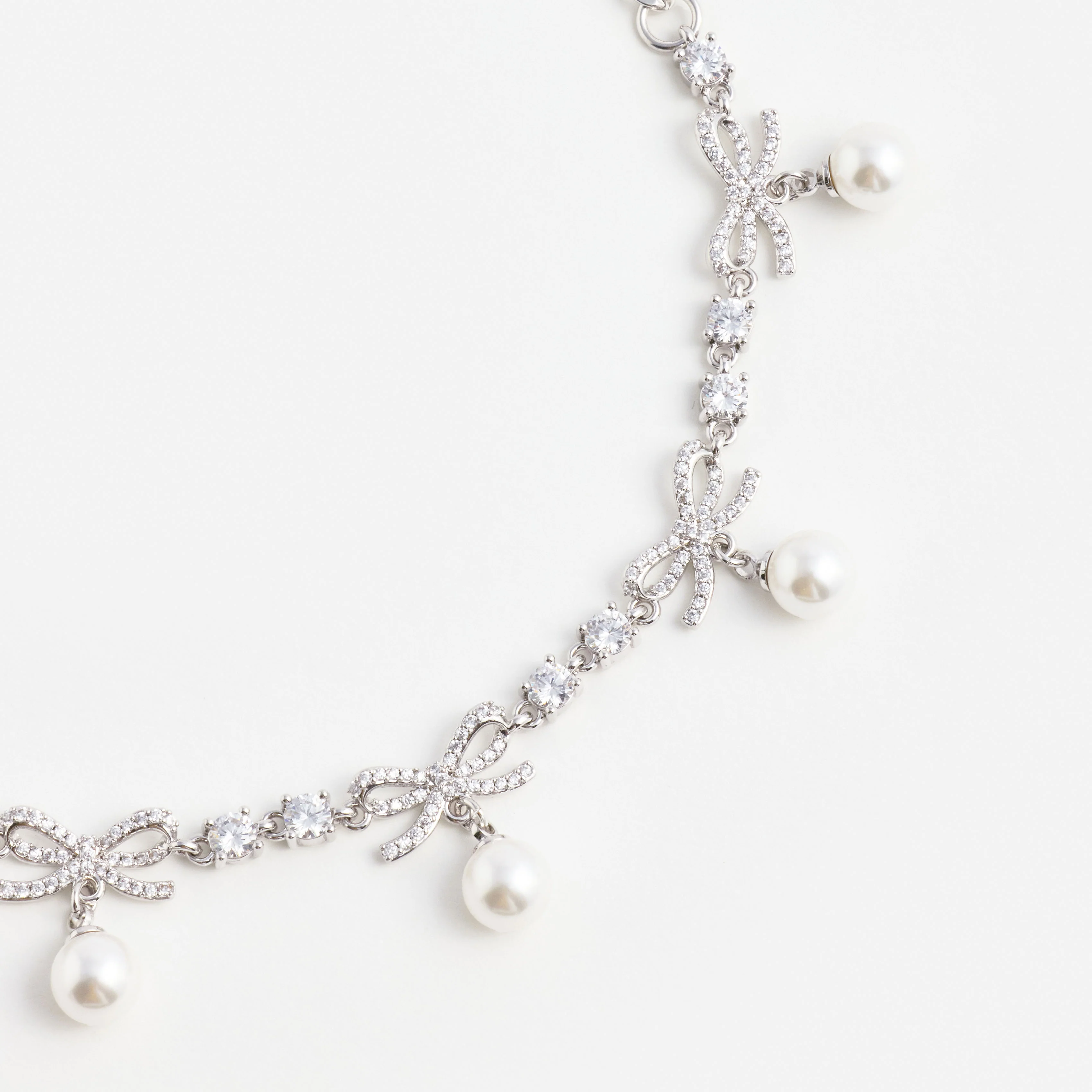 Crystal Bow Pearl Charm Bracelet - Image 2