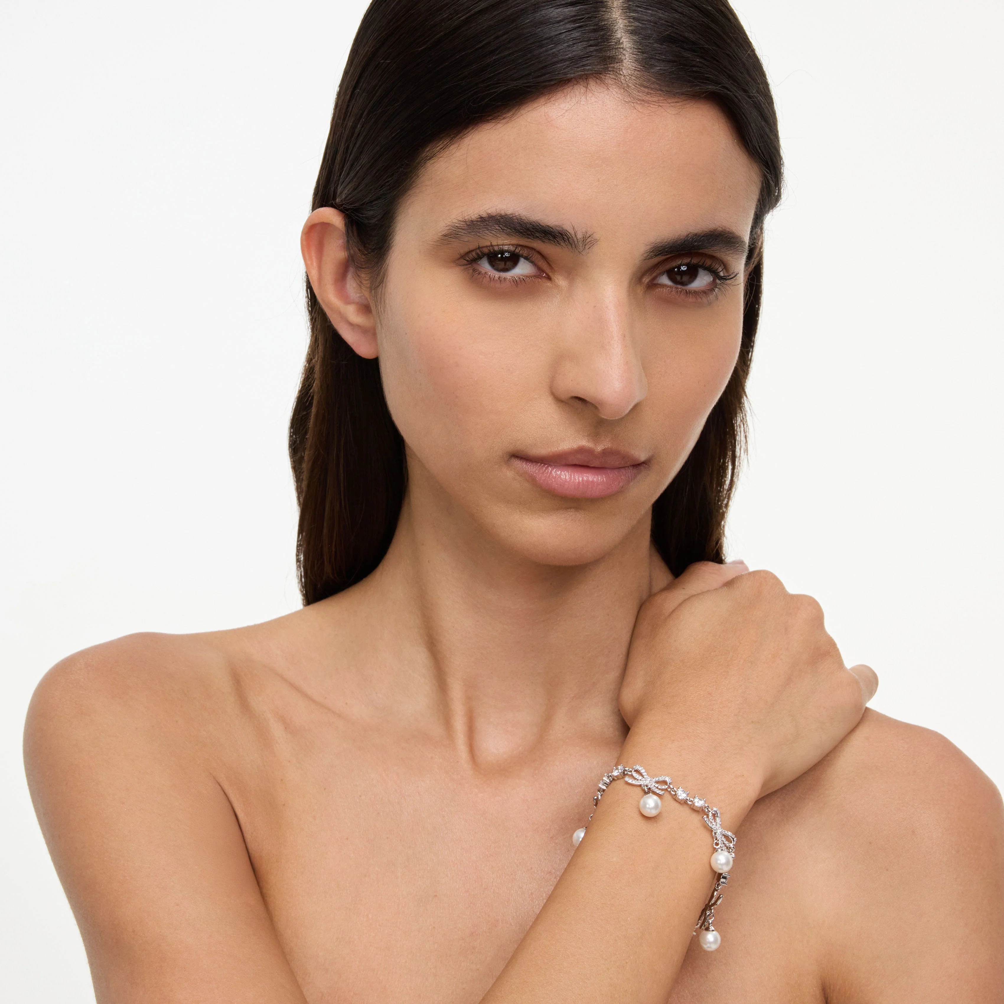 Crystal Bow Pearl Charm Bracelet - Image 3