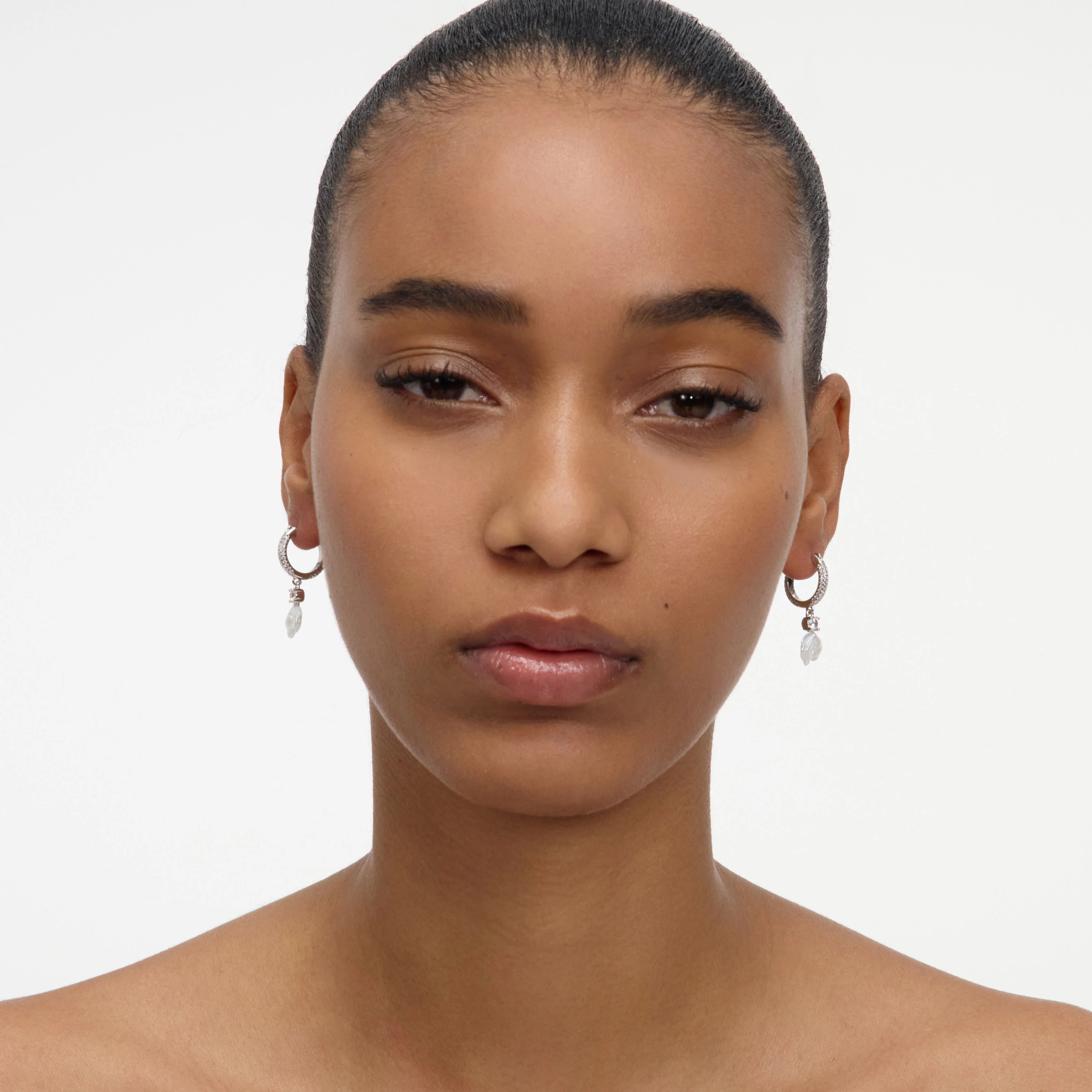 Crystal Flower Dangle Hoop Earring - Image 4