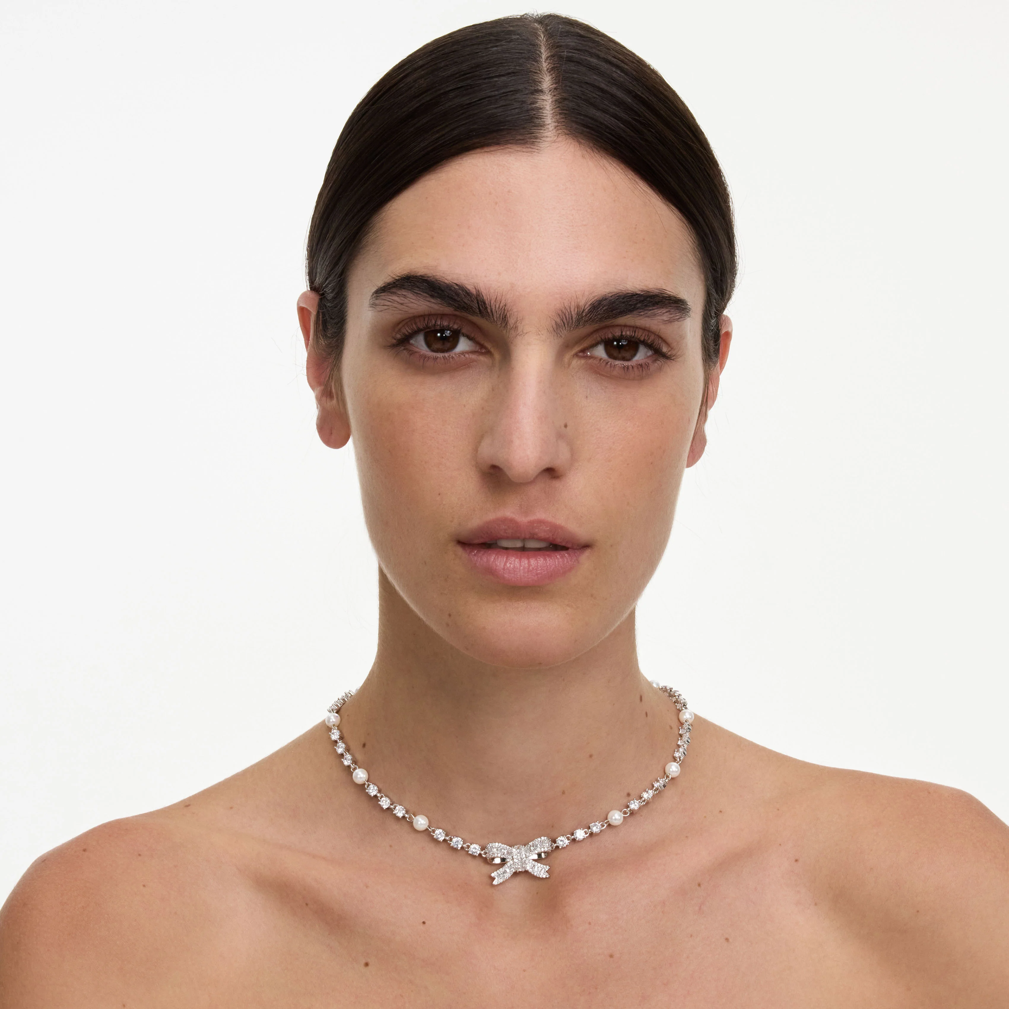 Crystal Pearl Bow Necklace - Image 2