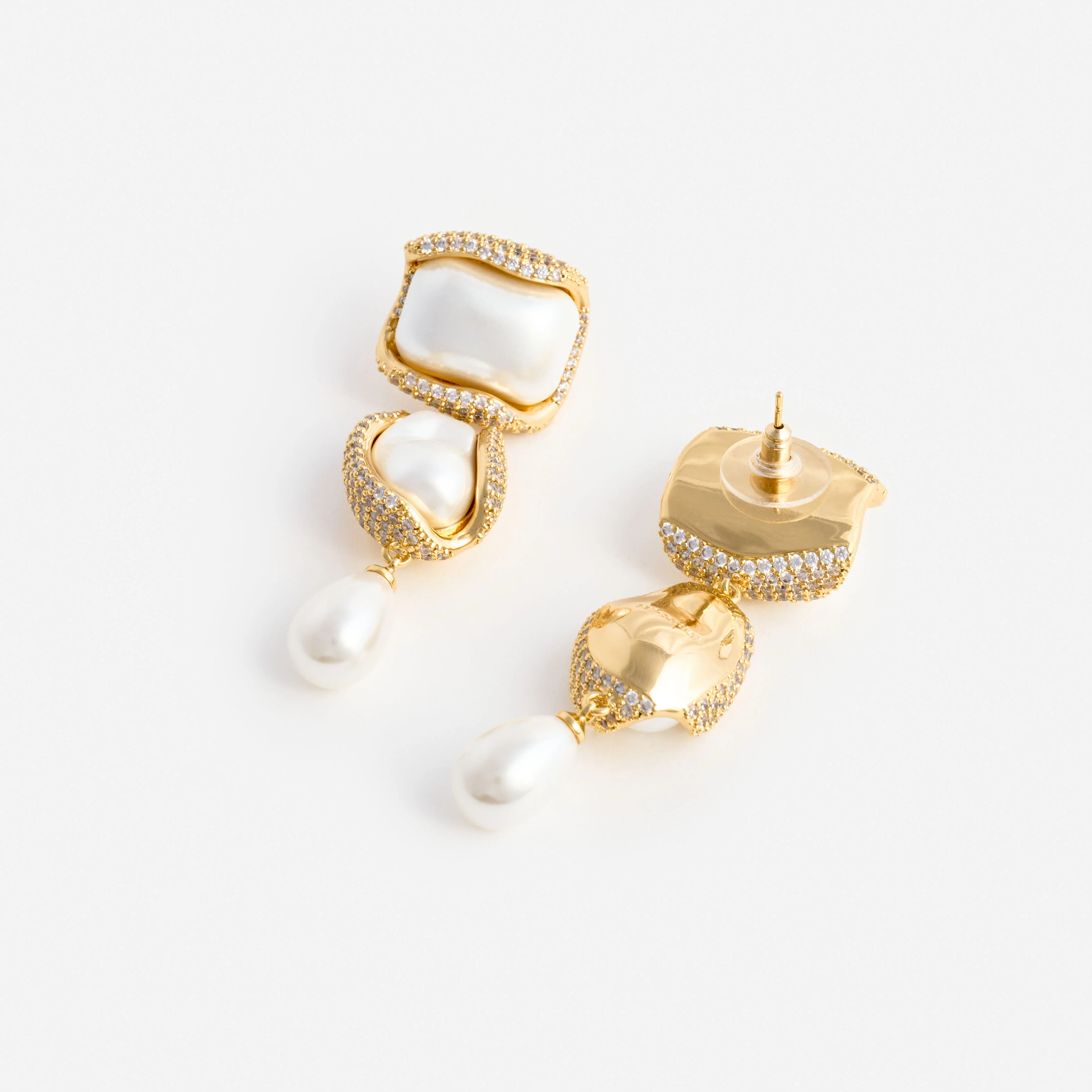 Gold Crystal Pearl Tiered Earring - Image 3