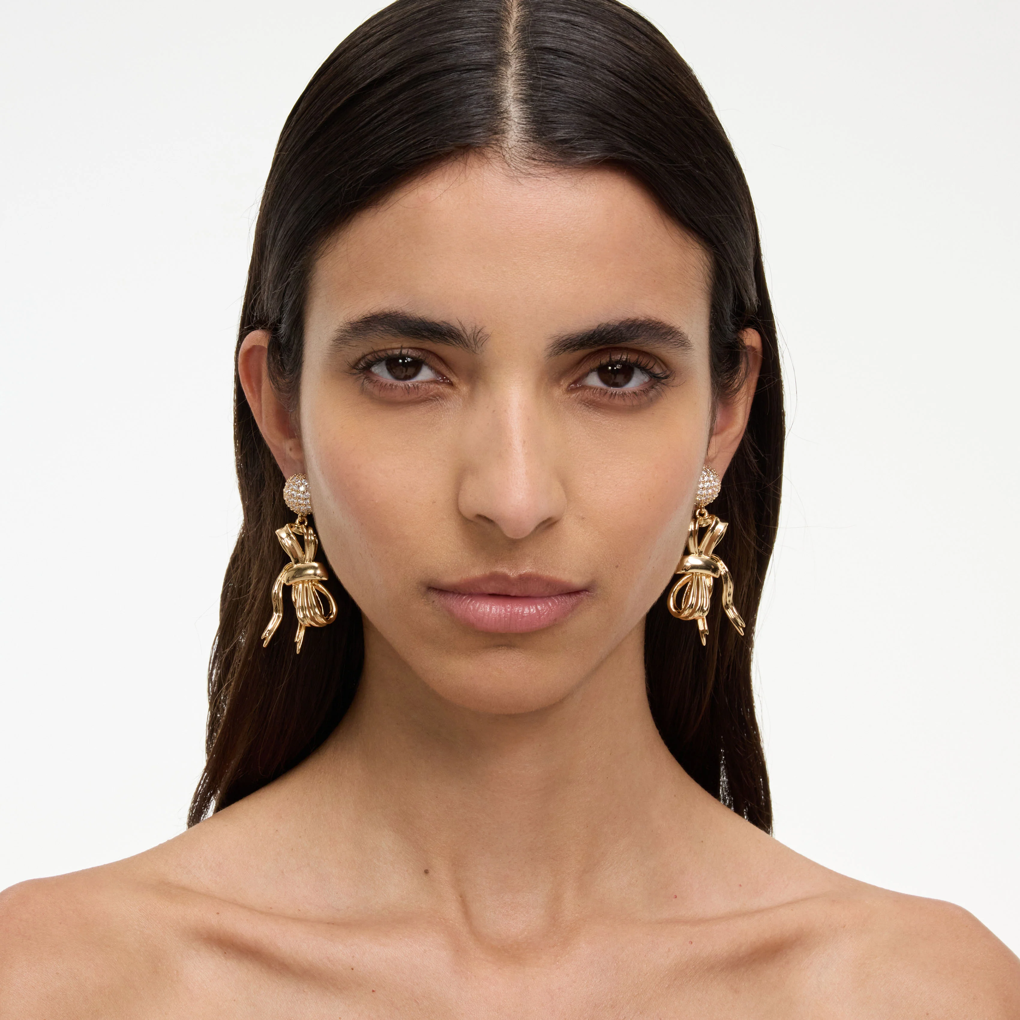 Gold Crystal Sideward Bow Earring - Image 4