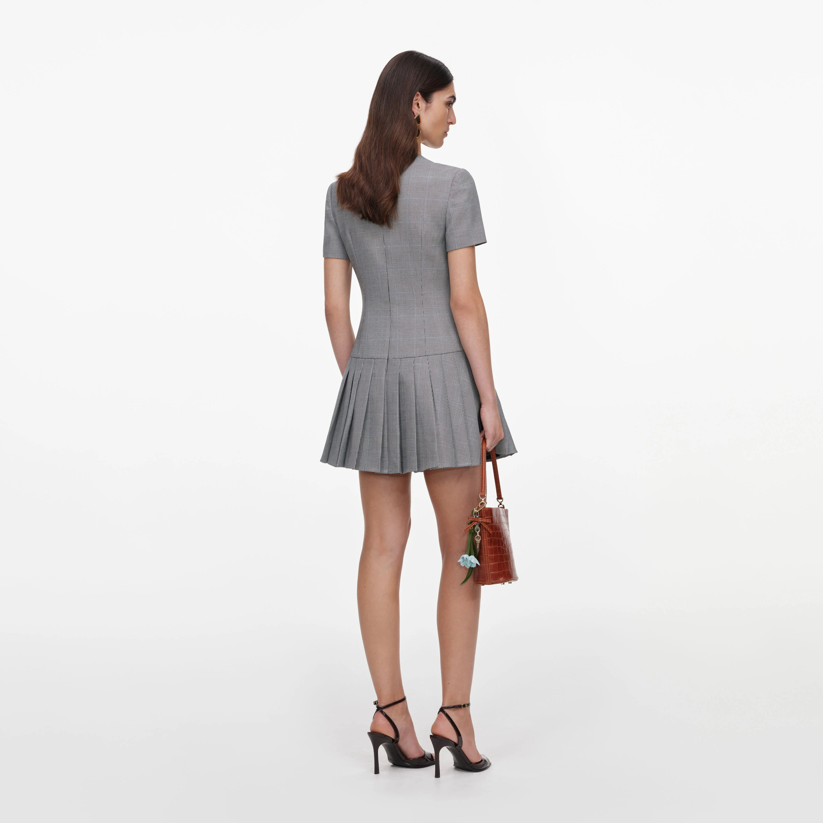 Grey Check Pleated Mini Dress - Image 3