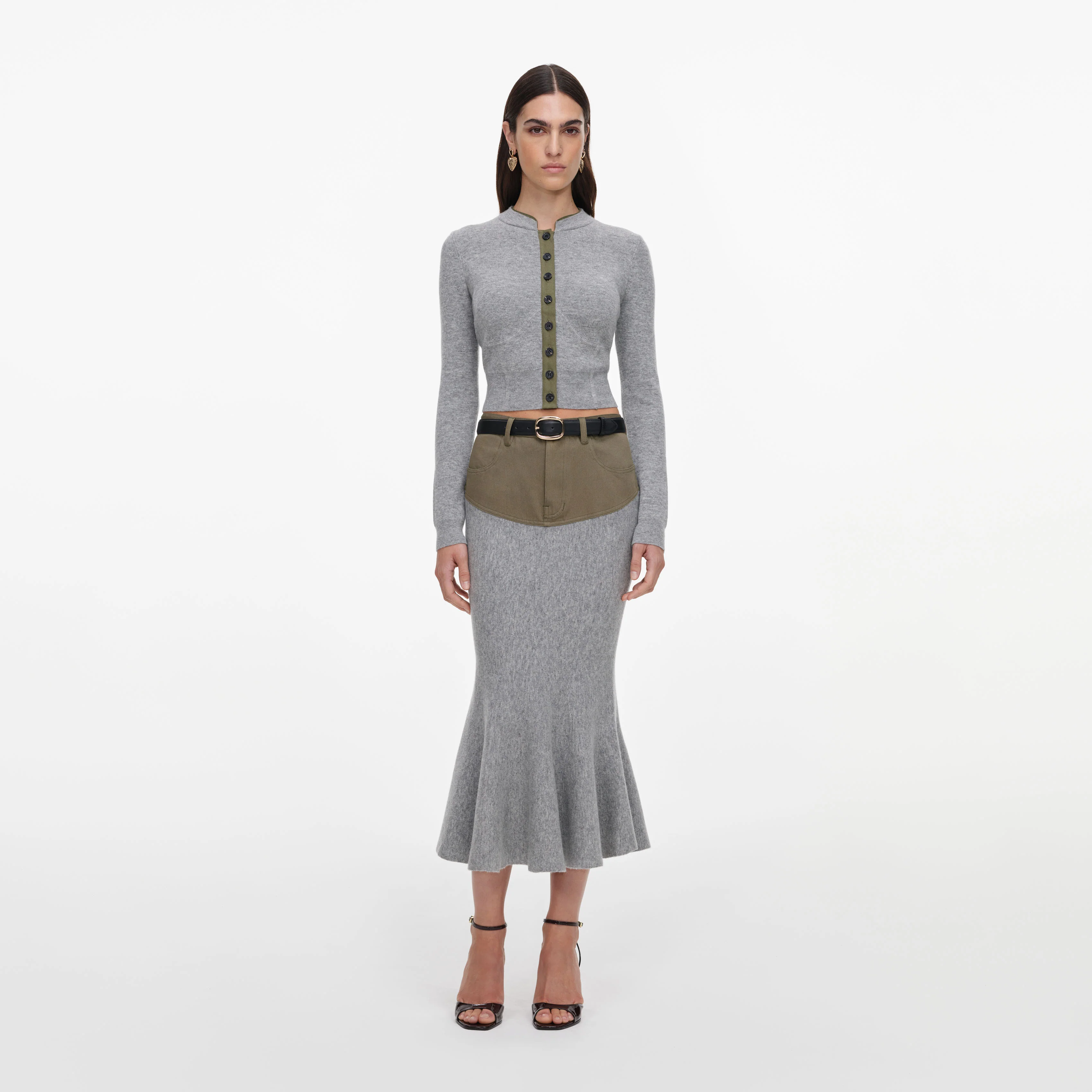 Grey Contrast Placket Cardigan