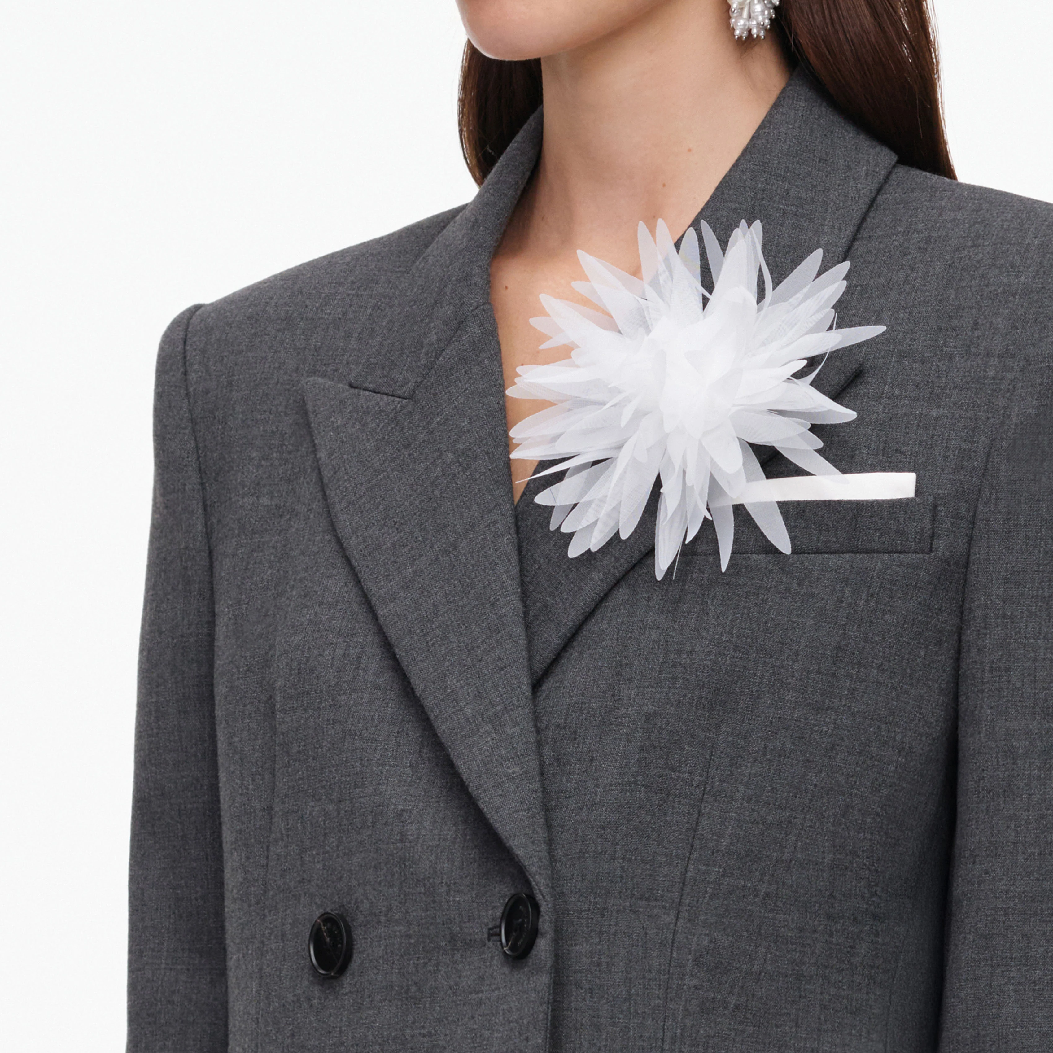 Grey Double Breasted Flower Blazer - Image 6