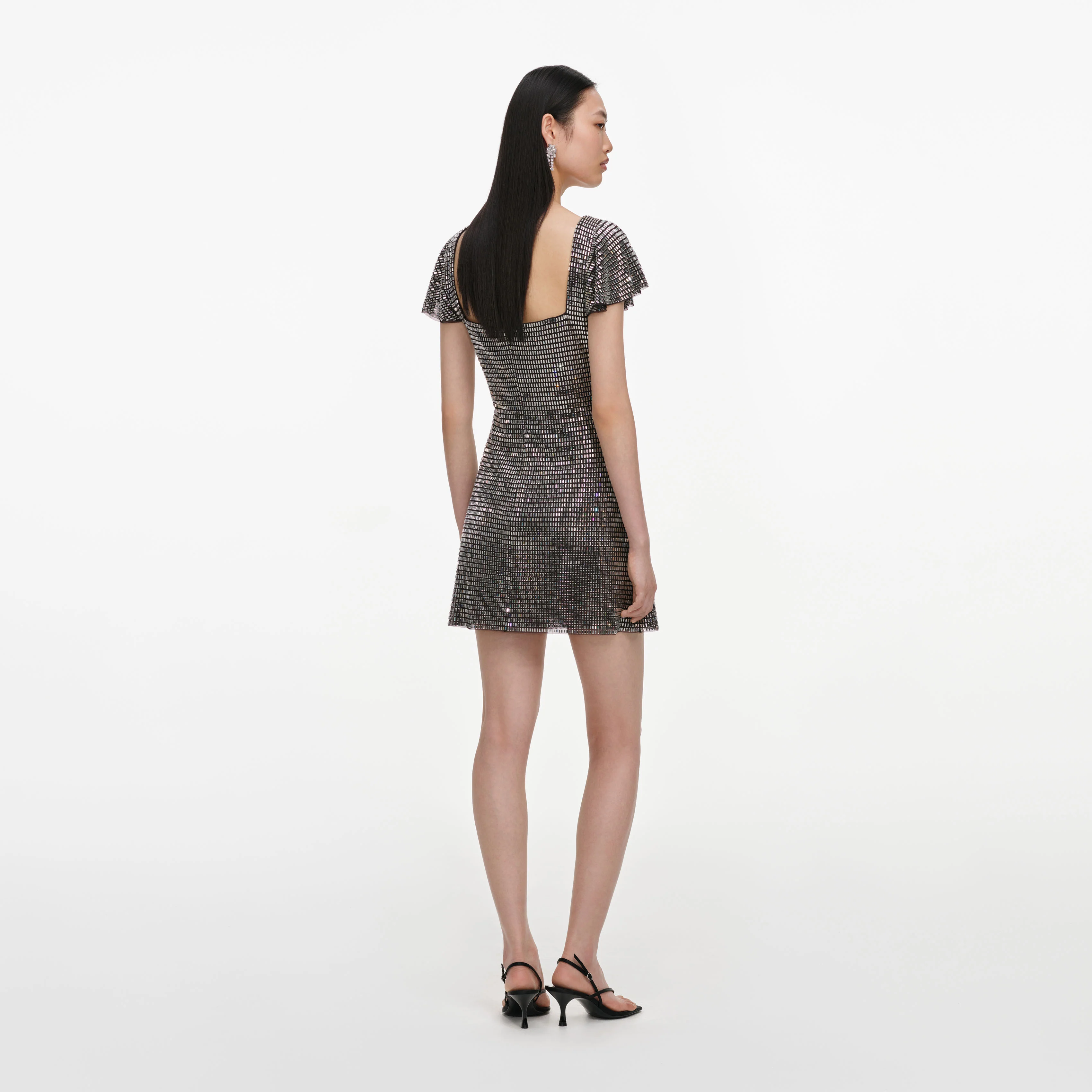 Grey Rhinestone Mesh Mini Dress - Image 3