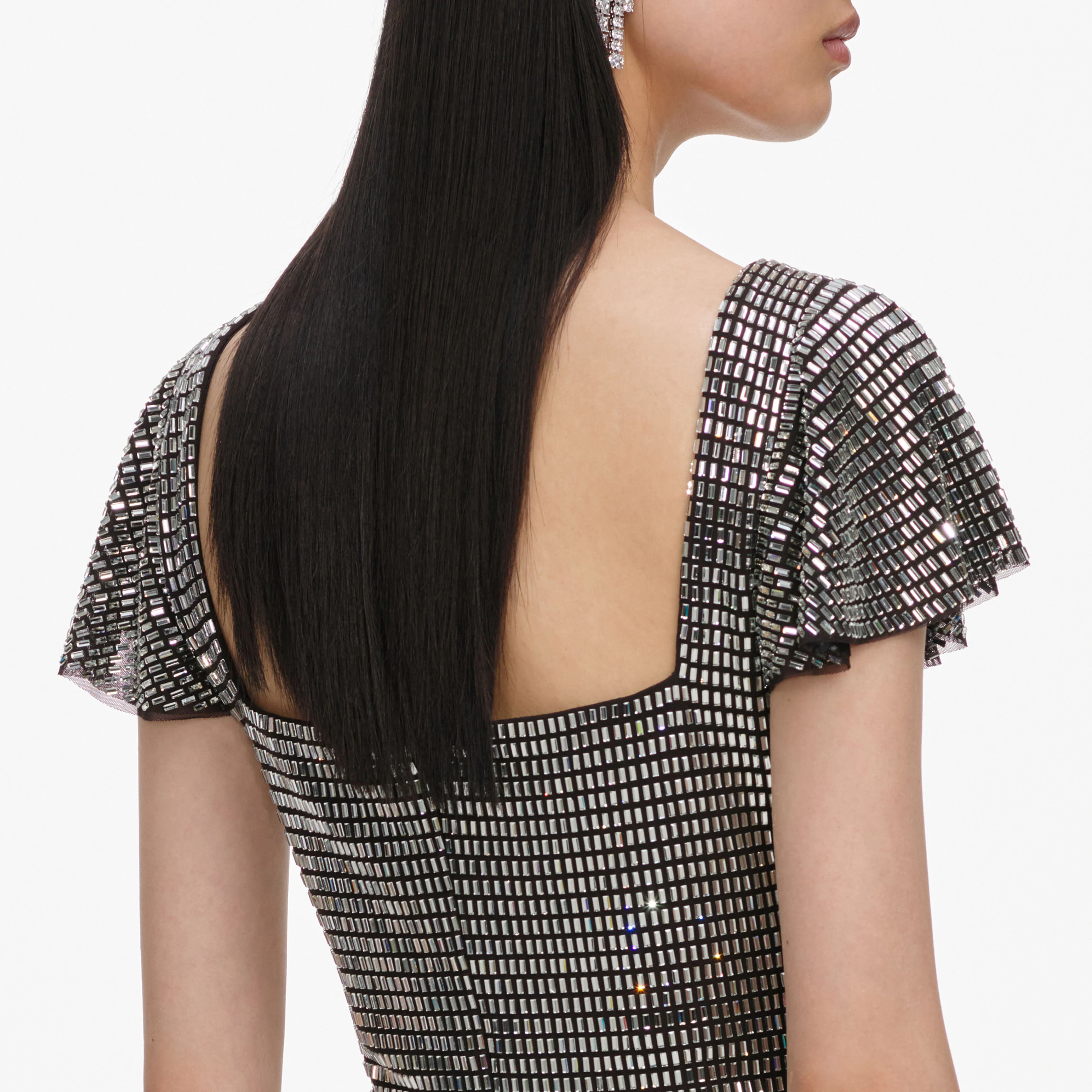 Grey Rhinestone Mesh Mini Dress - Image 5