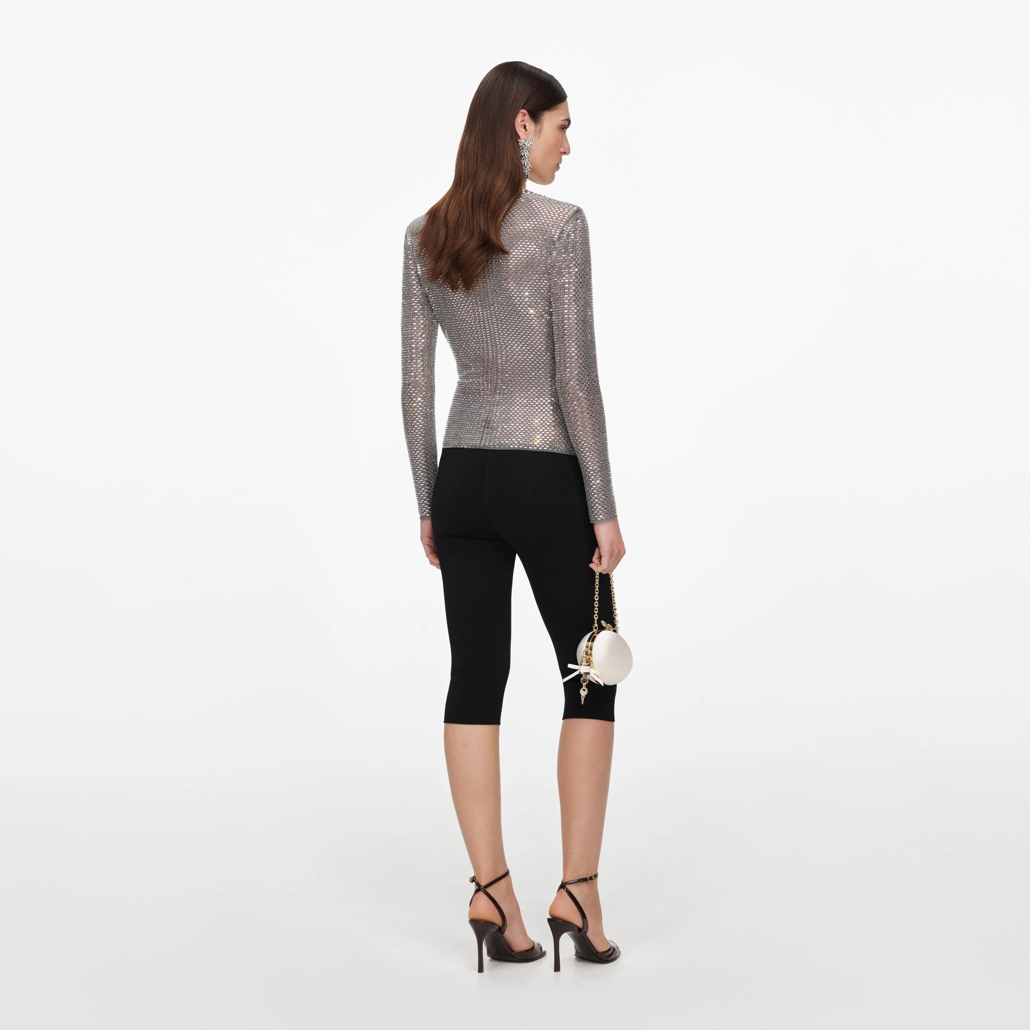 Grey Rhinestone Mesh Wrap Top - Image 3
