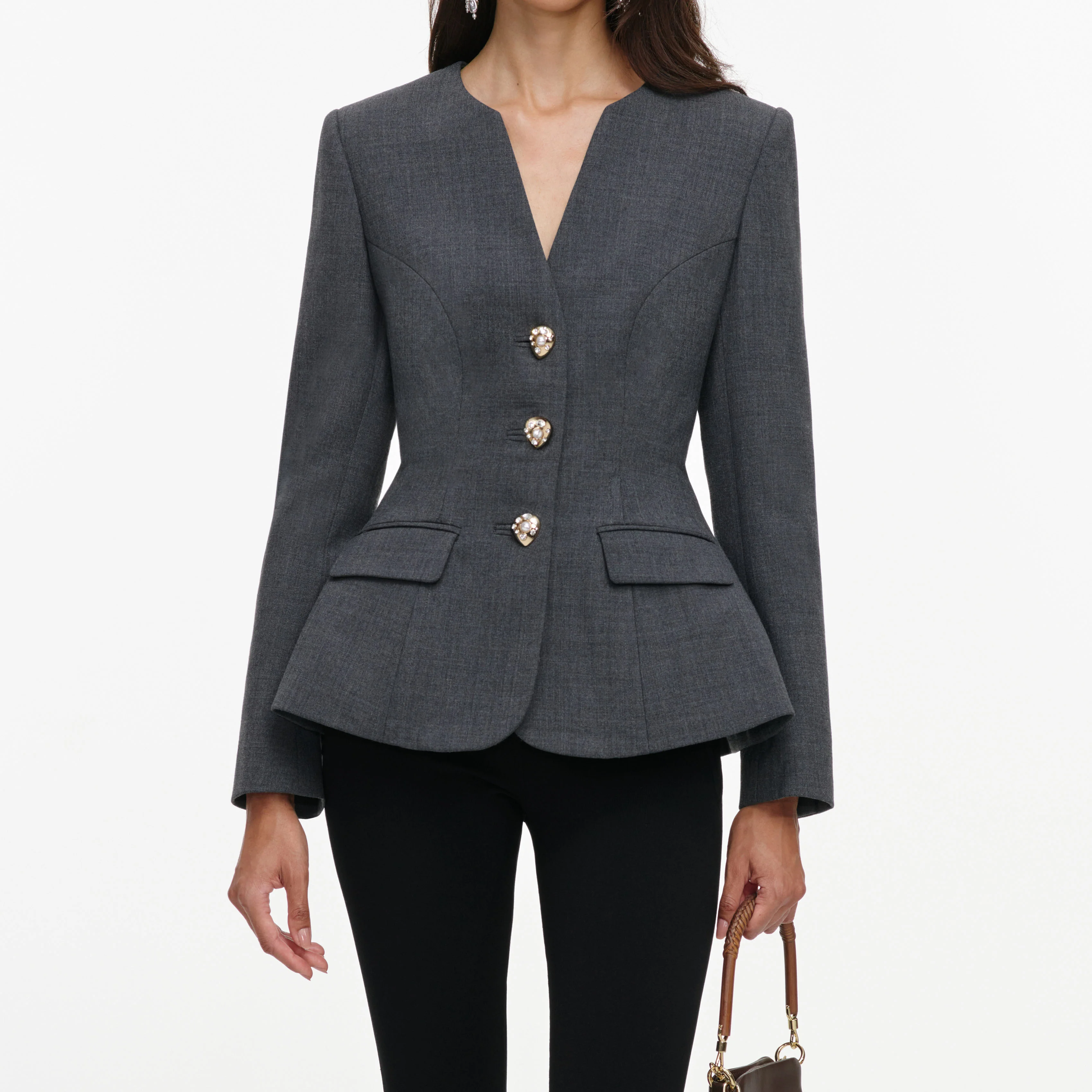 Grey Wool Collarless Jacket - Image 4