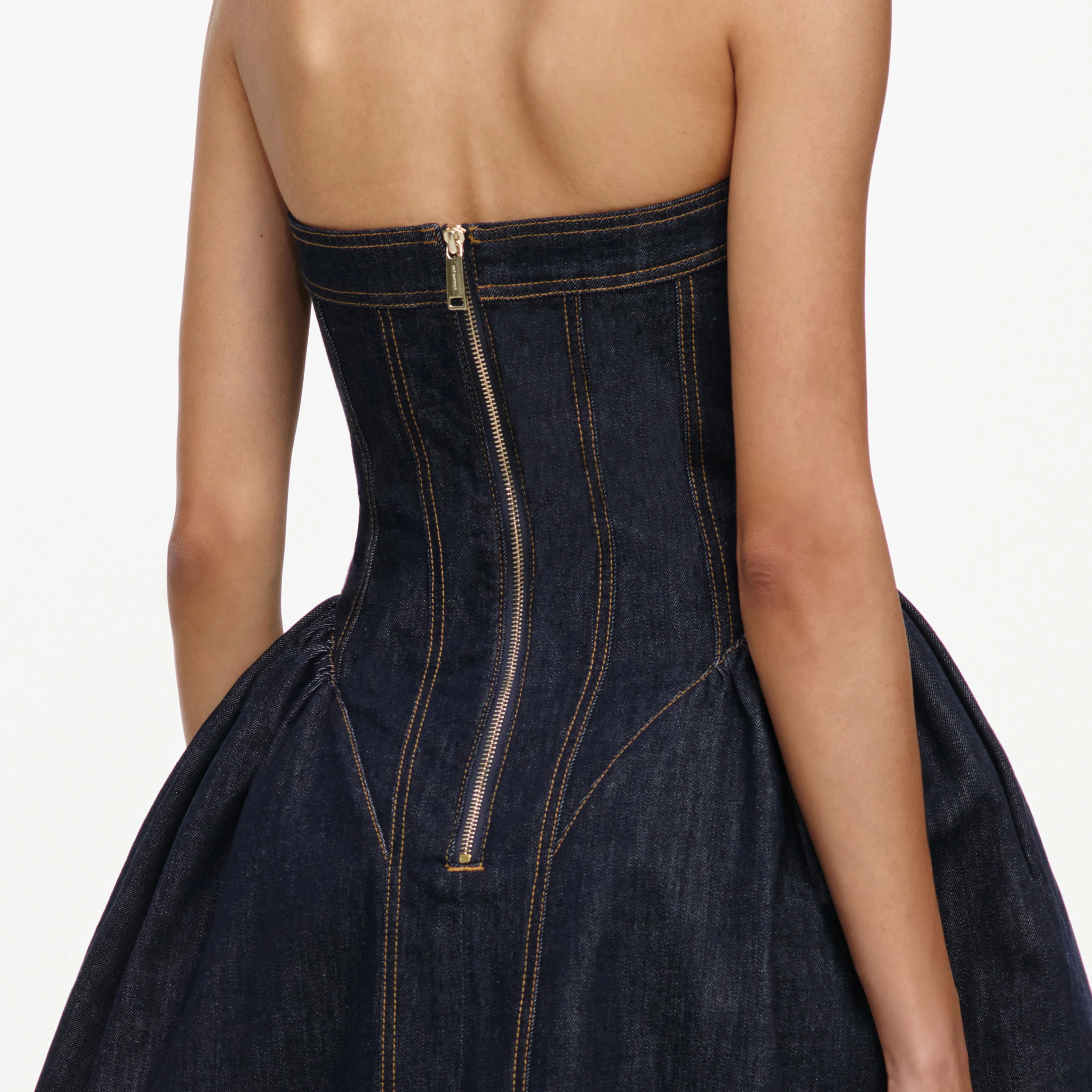 Indigo Denim Halterneck Flared Mini Dress - Image 5