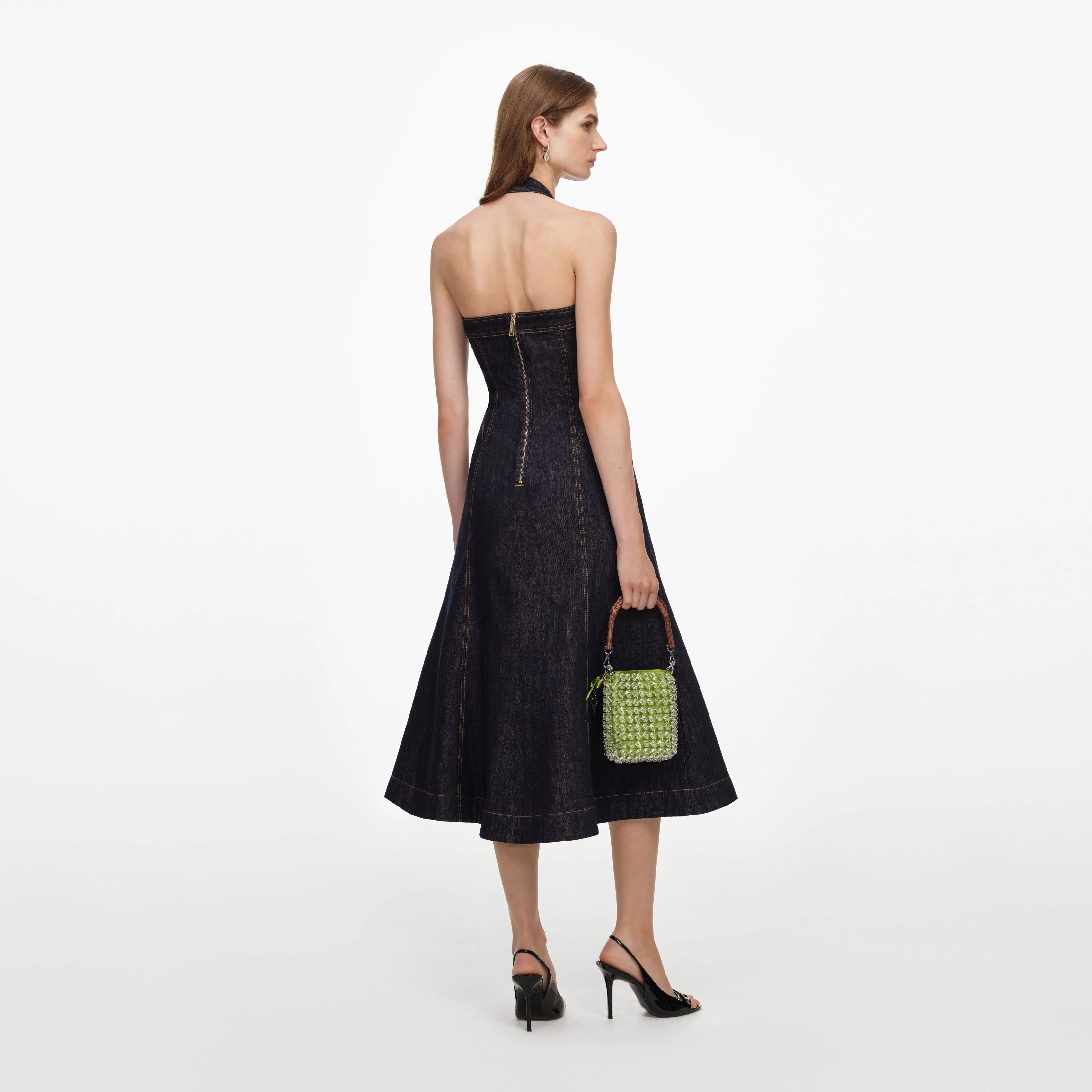 Indigo Denim Halterneck Midi Dress - Image 3