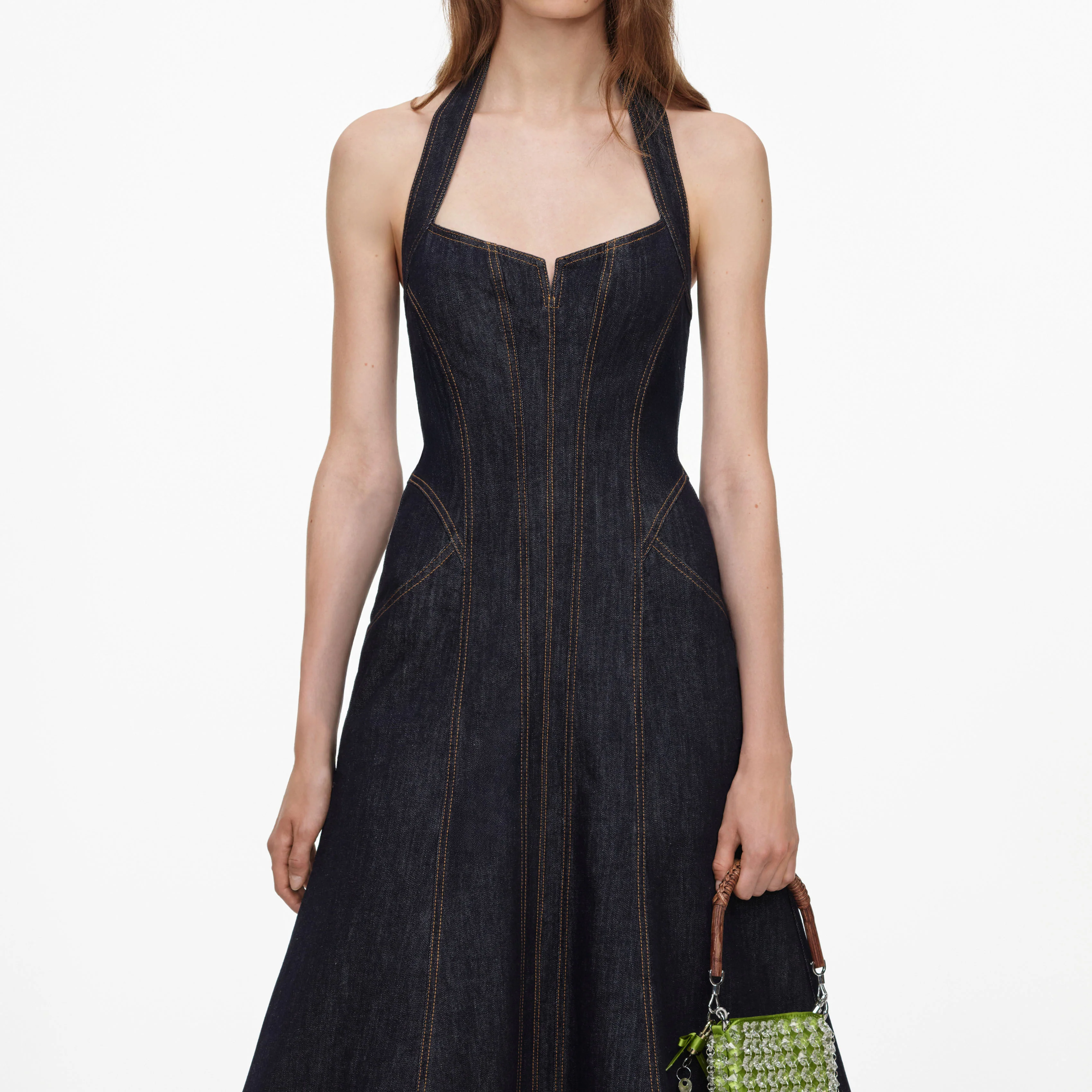 Indigo Denim Halterneck Midi Dress - Image 4