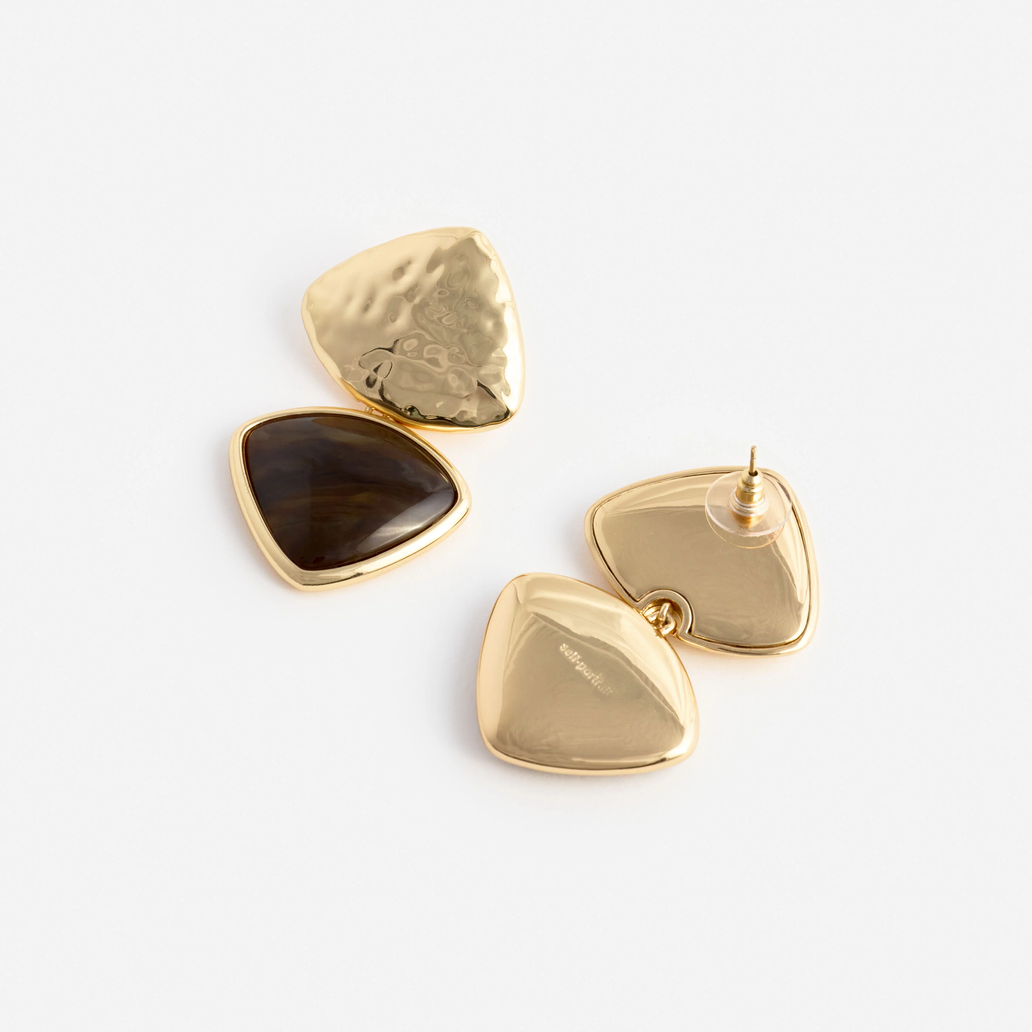 Mottled Gold Brown Enamel Earring - Image 3