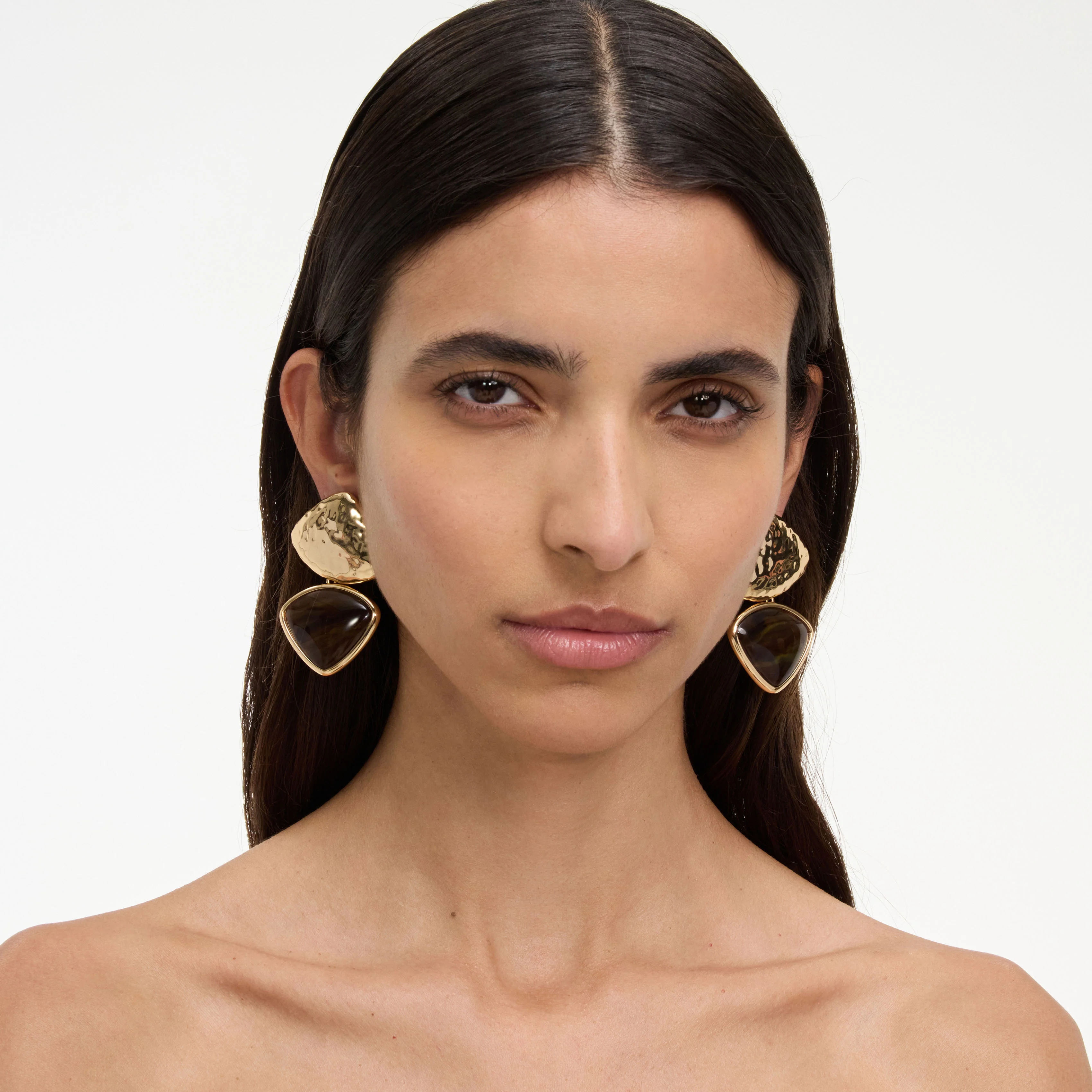 Mottled Gold Brown Enamel Earring - Image 4