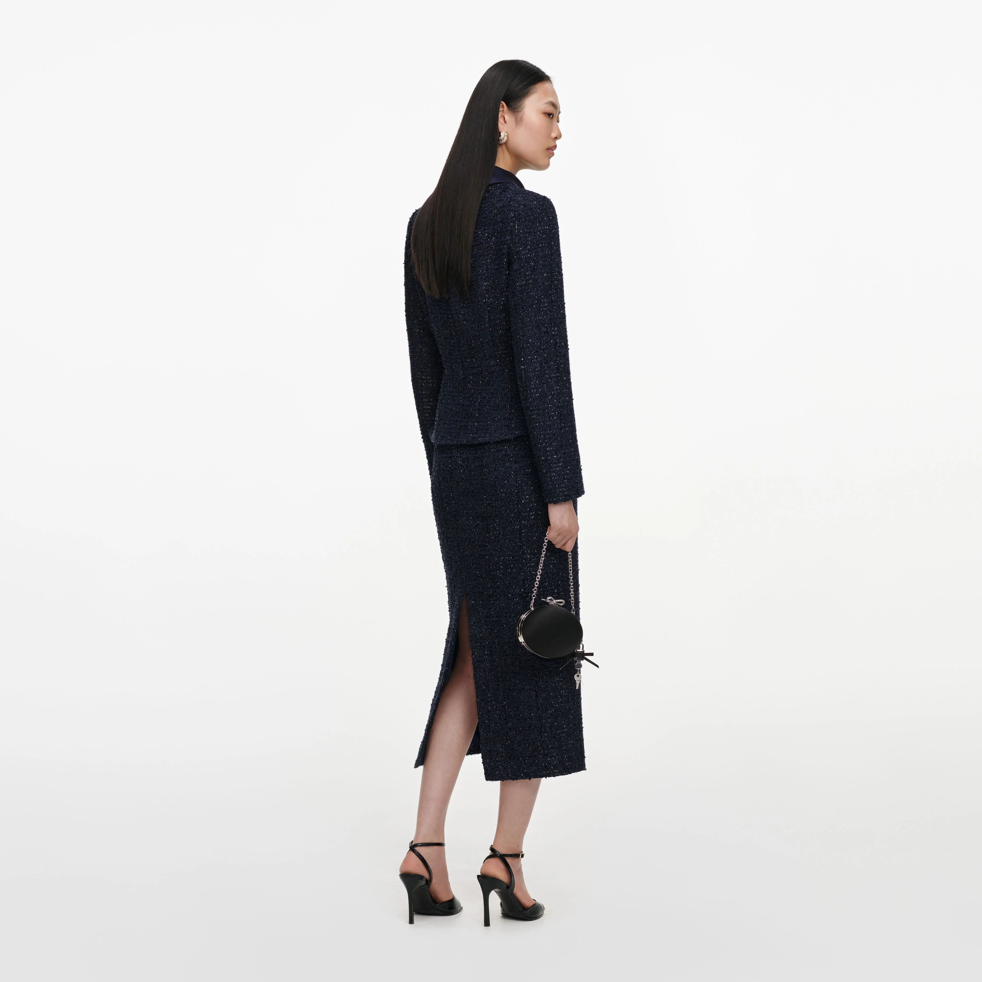Navy Boucle Tailored Midi Dress - Image 3