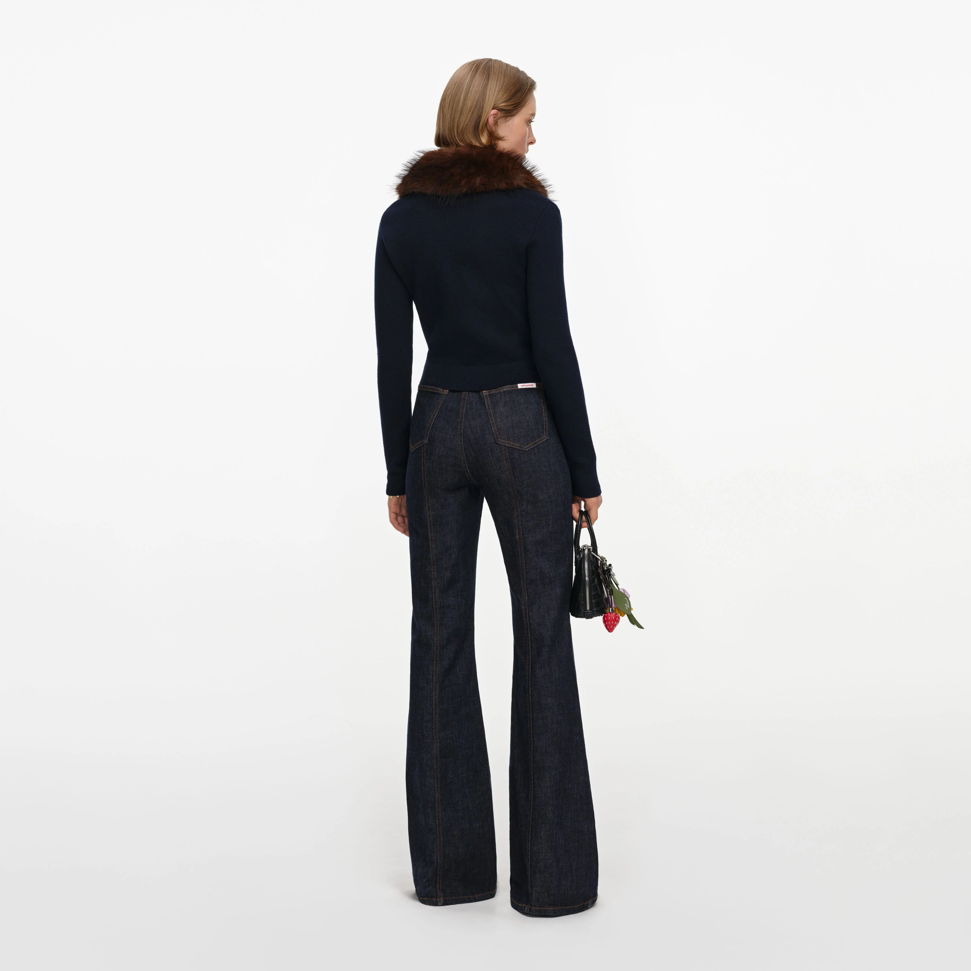 Navy Faux Fur Knit Cardigan - Image 3