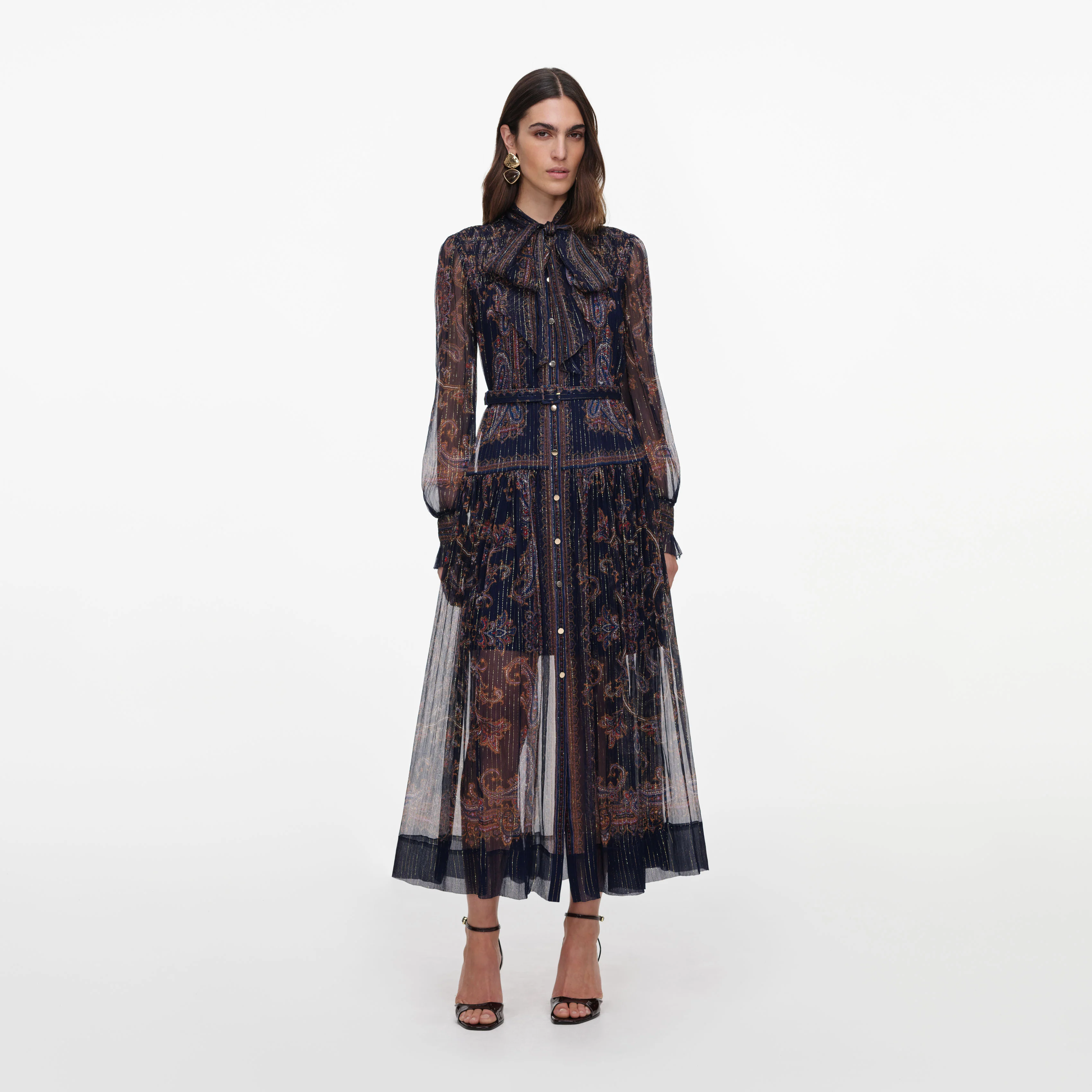 Navy Printed Georgette Midi Dress