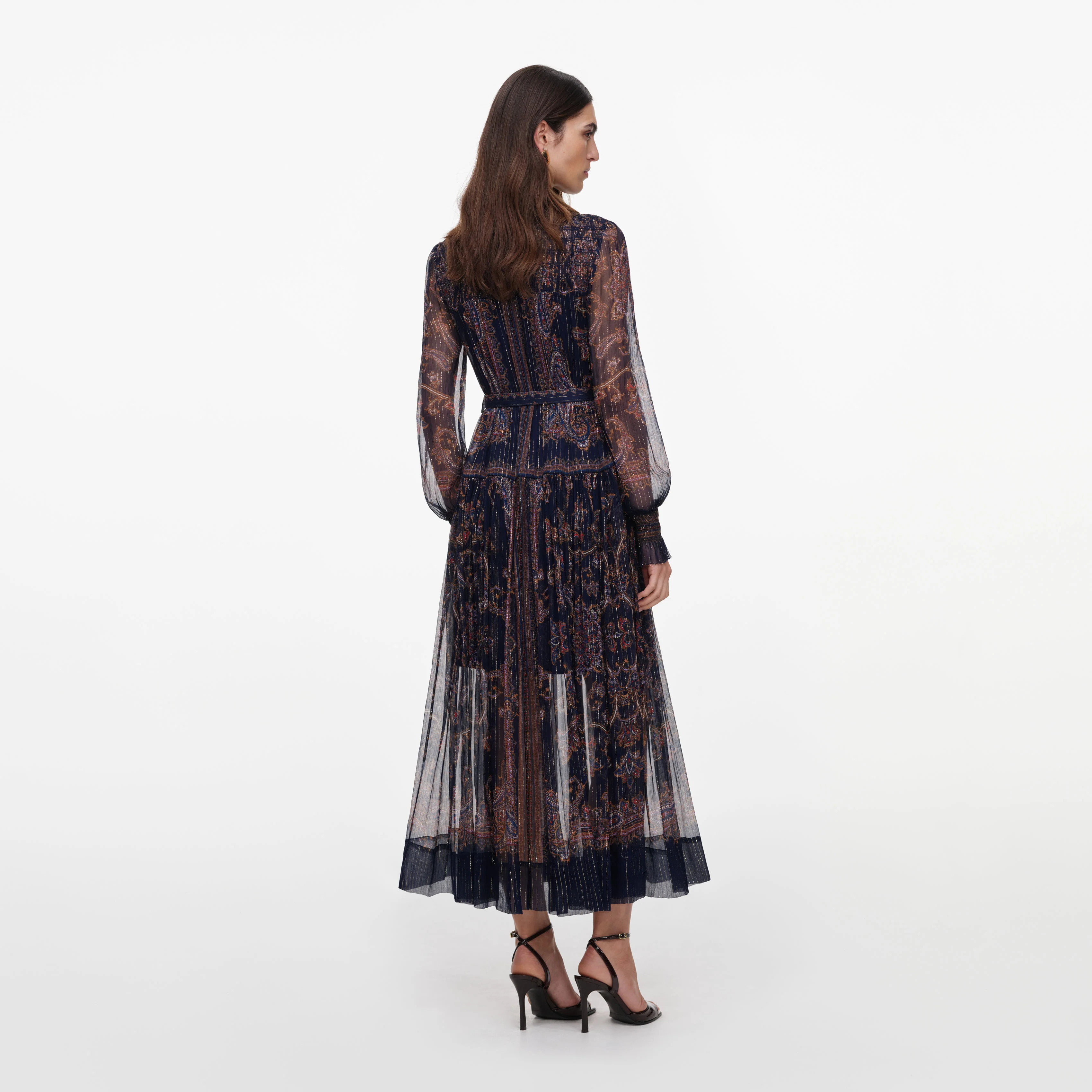 Navy Printed Georgette Midi Dress - Image 3