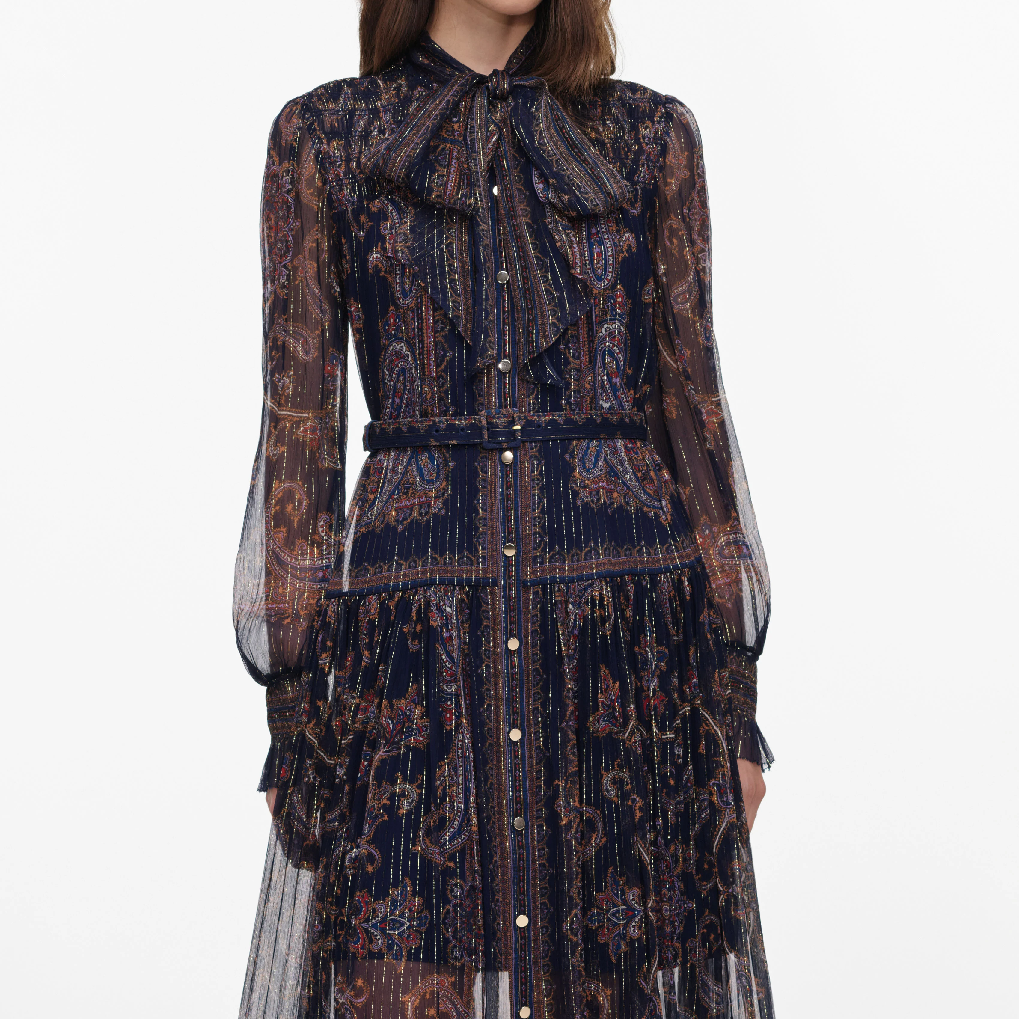 Navy Printed Georgette Midi Dress - Image 4