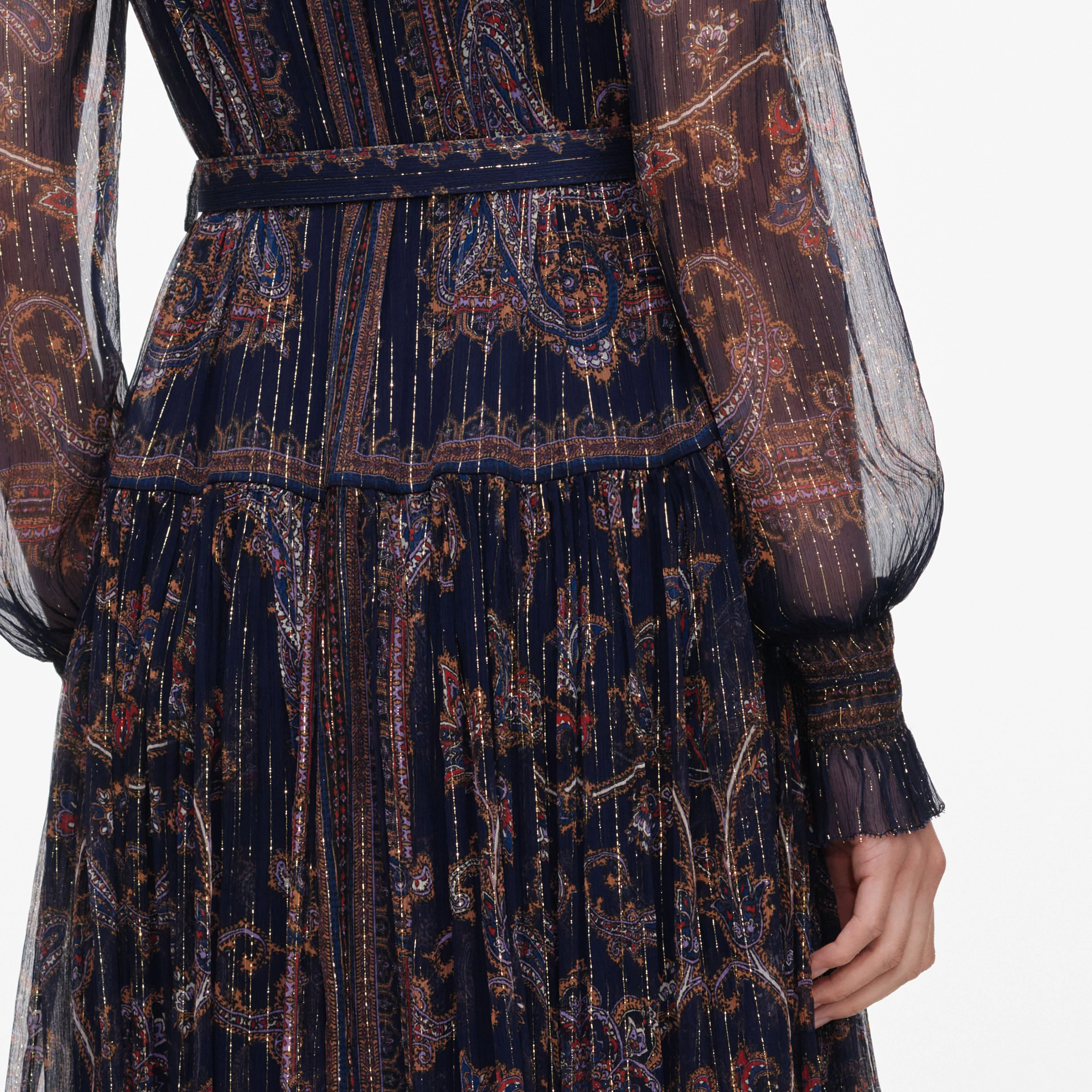 Navy Printed Georgette Midi Dress - Image 5