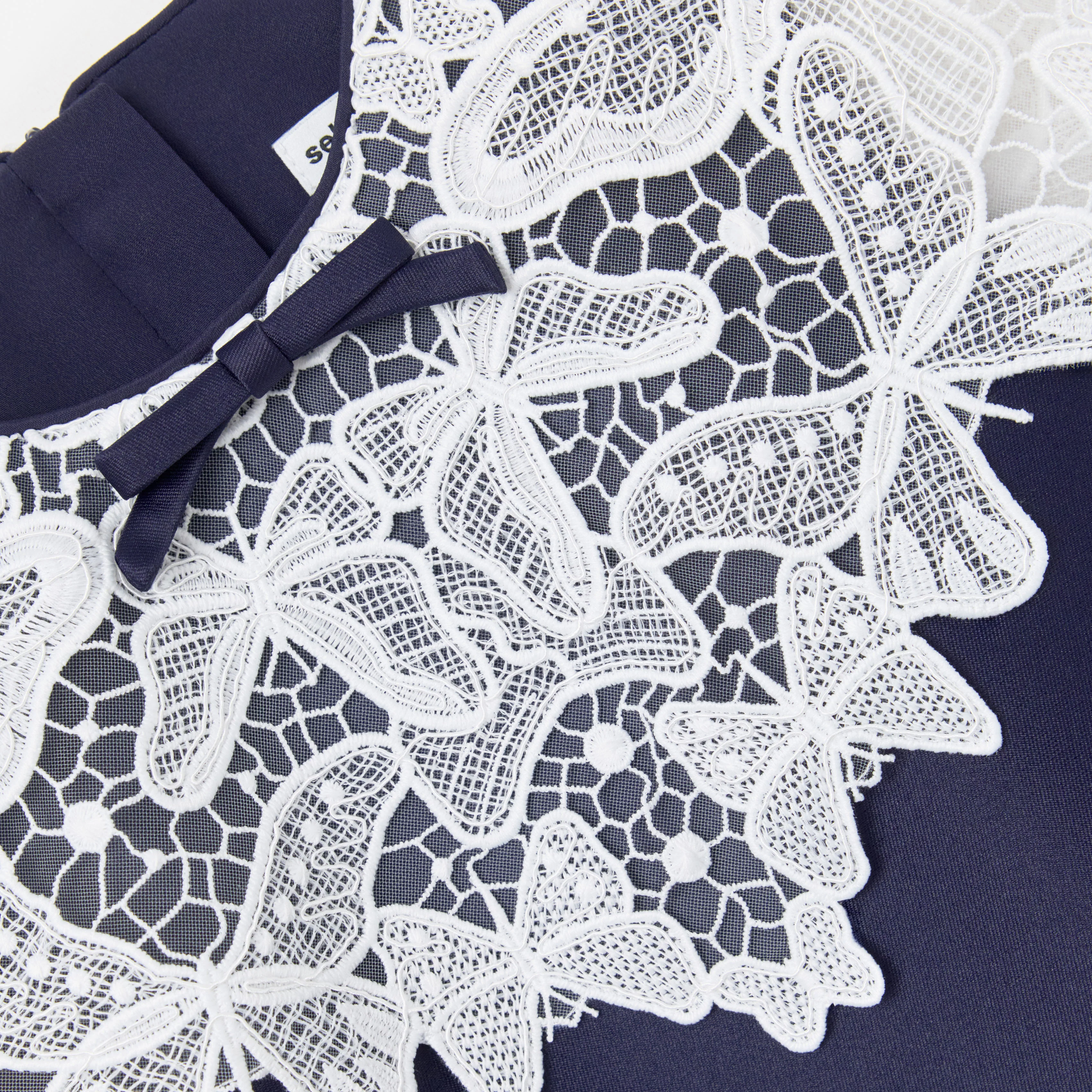 Navy Taffeta Butterfly Lace Dress - Image 3