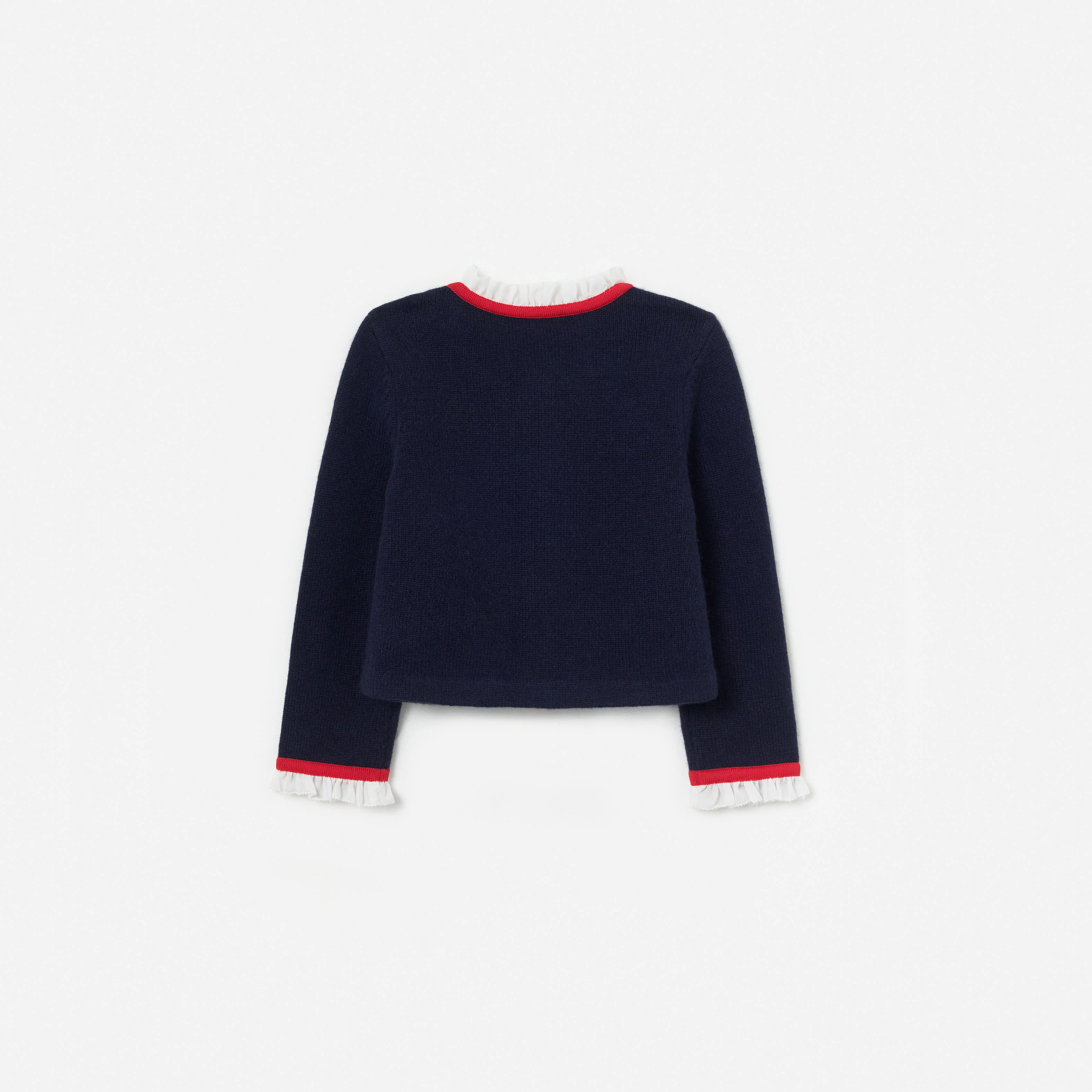 Navy Wool Frill Knit Cardigan - Image 2