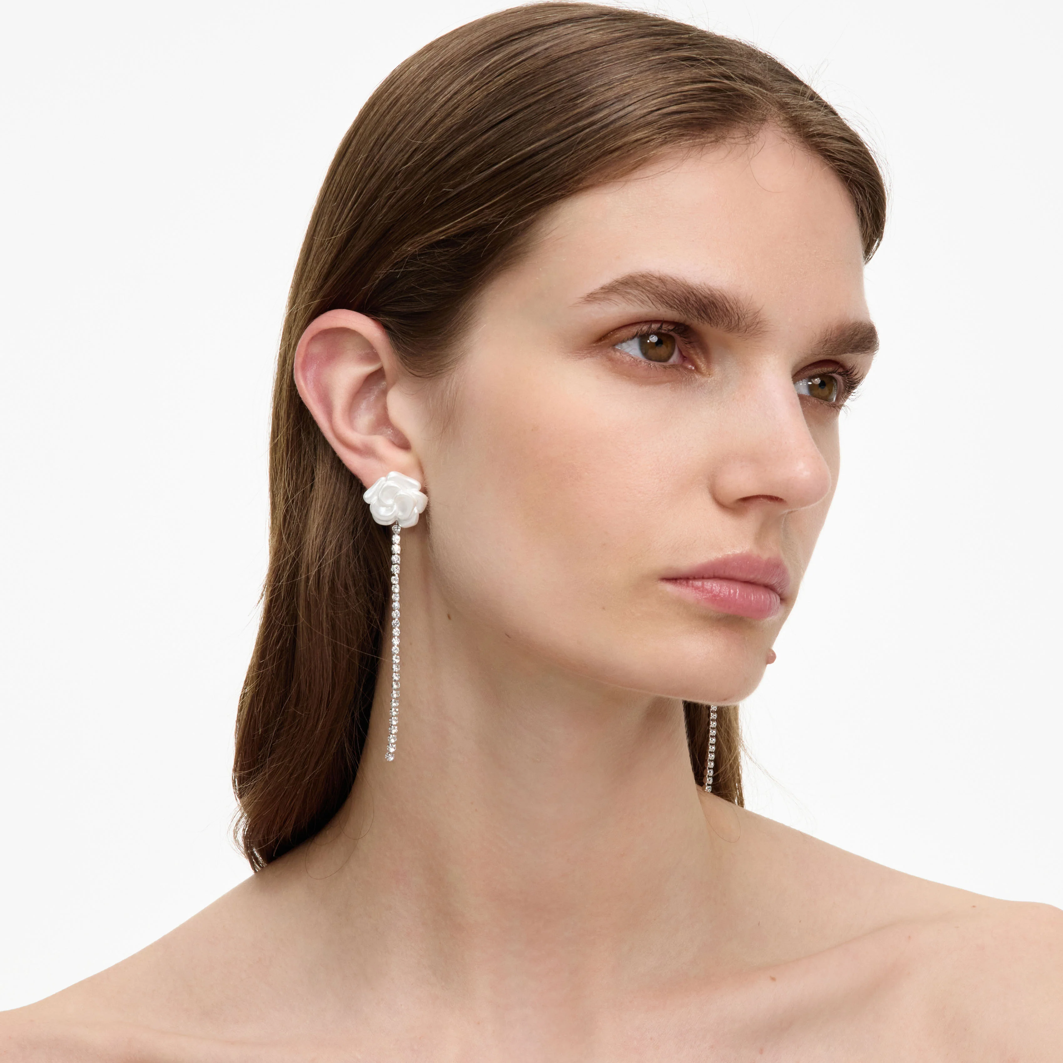 Pearl Flower Crystal Droplet Earring - Image 2