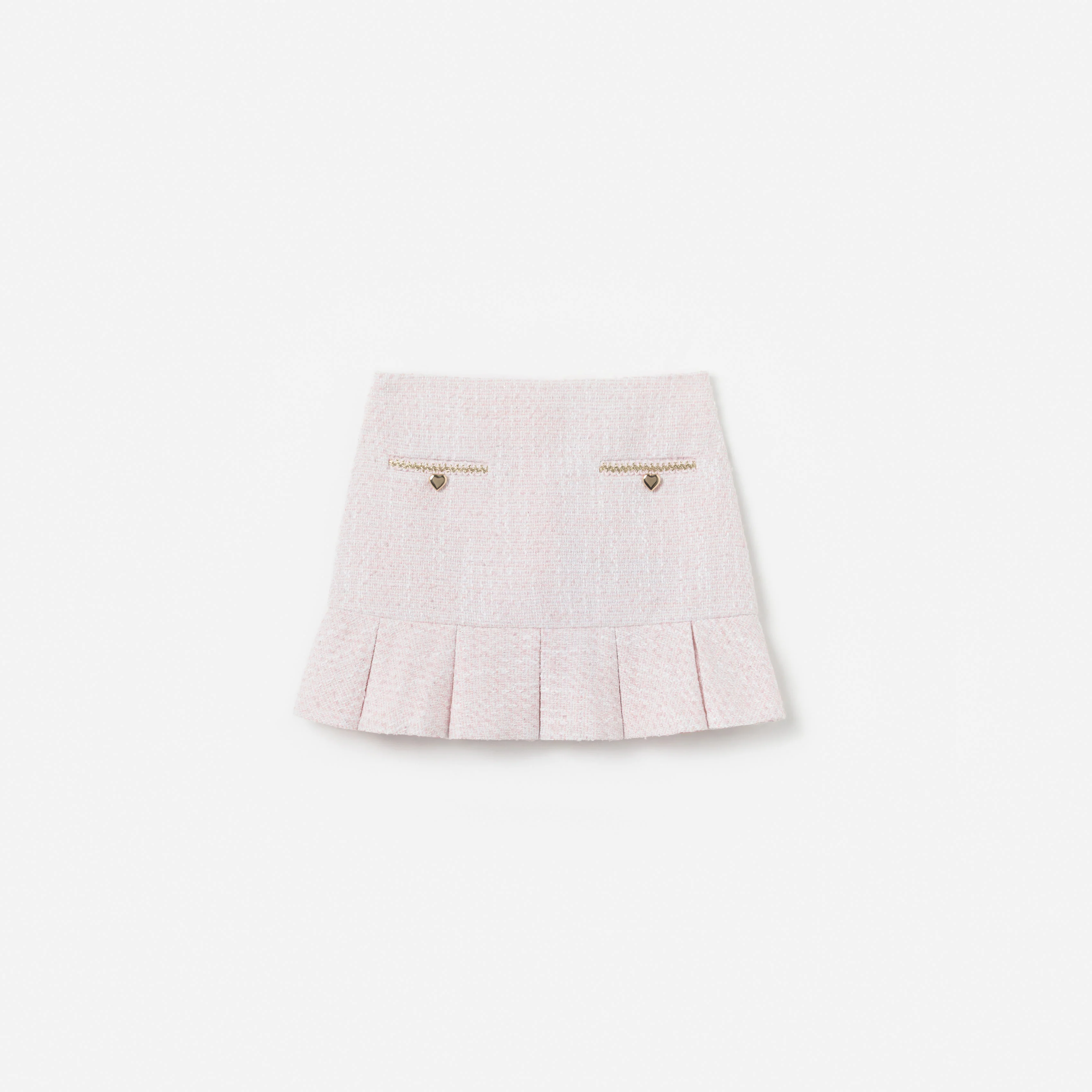Pink Boucle Pleated Skirt