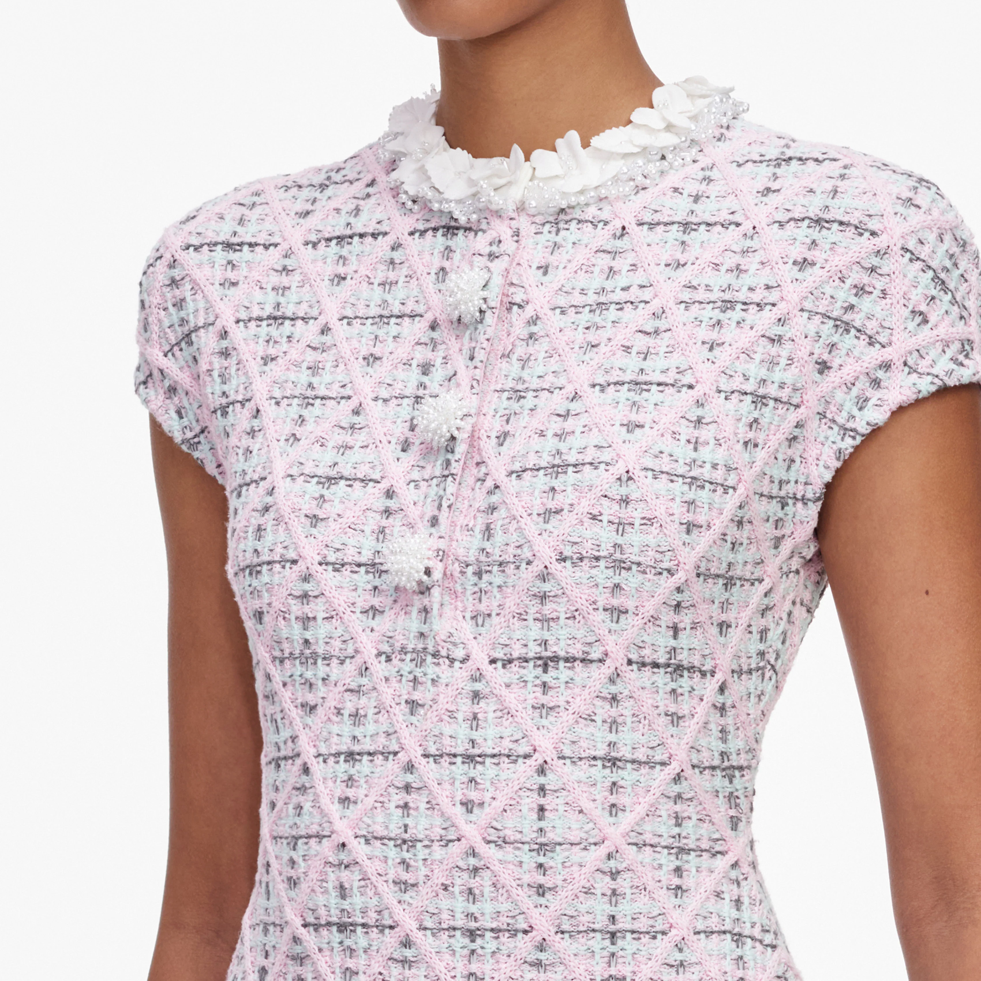 Pink Check Knit Beaded Mini Dress - Image 5