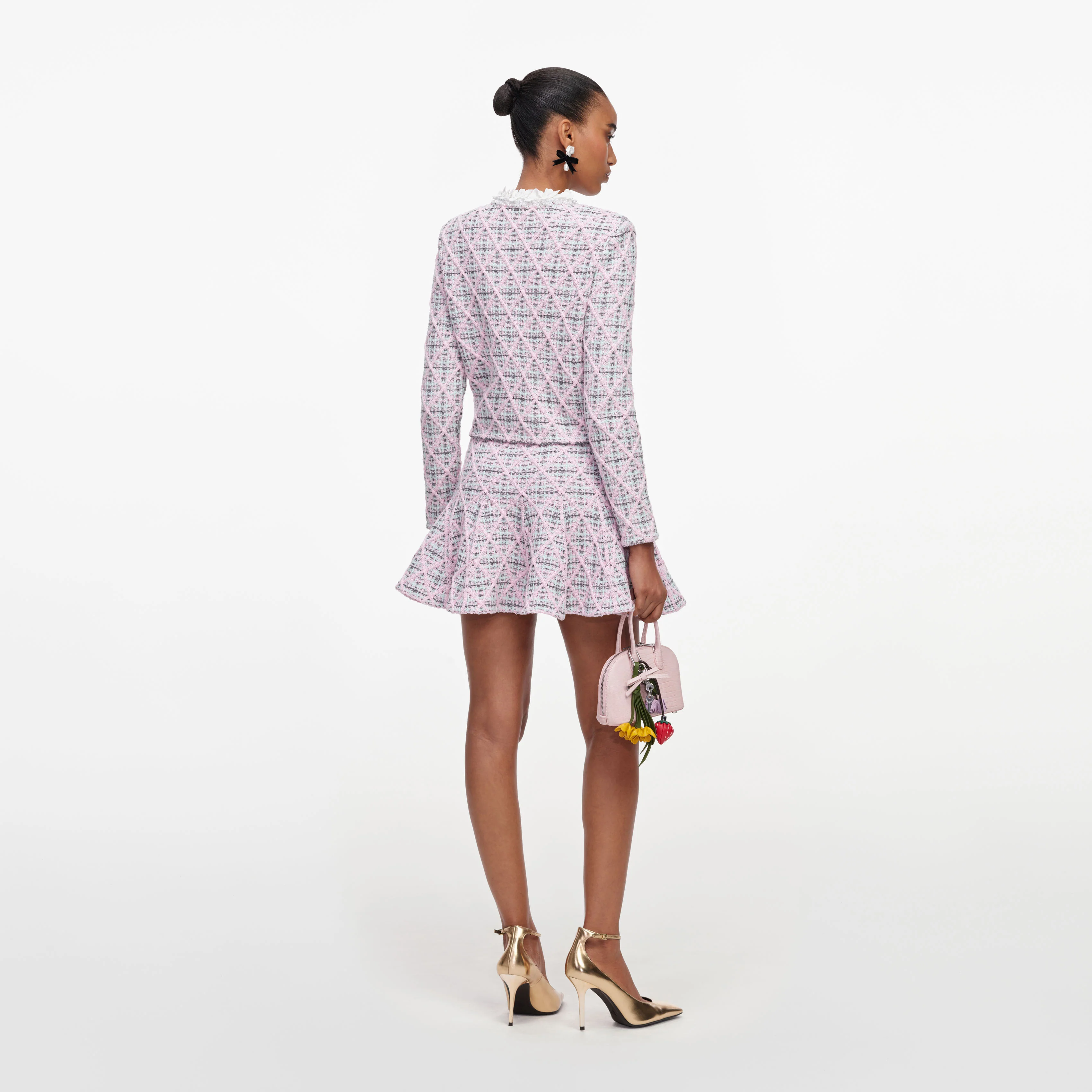 Pink Check Knit Cardigan - Image 3