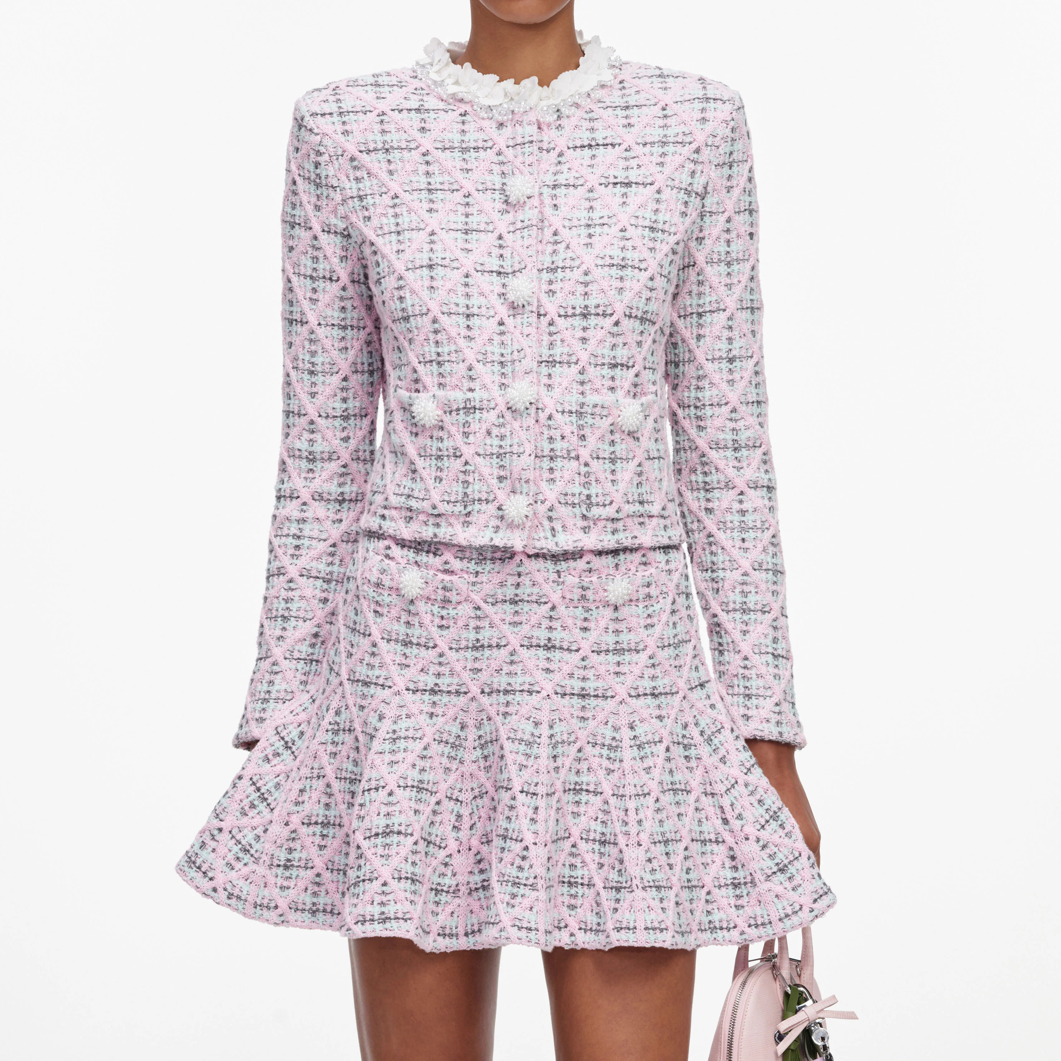 Pink Check Knit Cardigan - Image 4