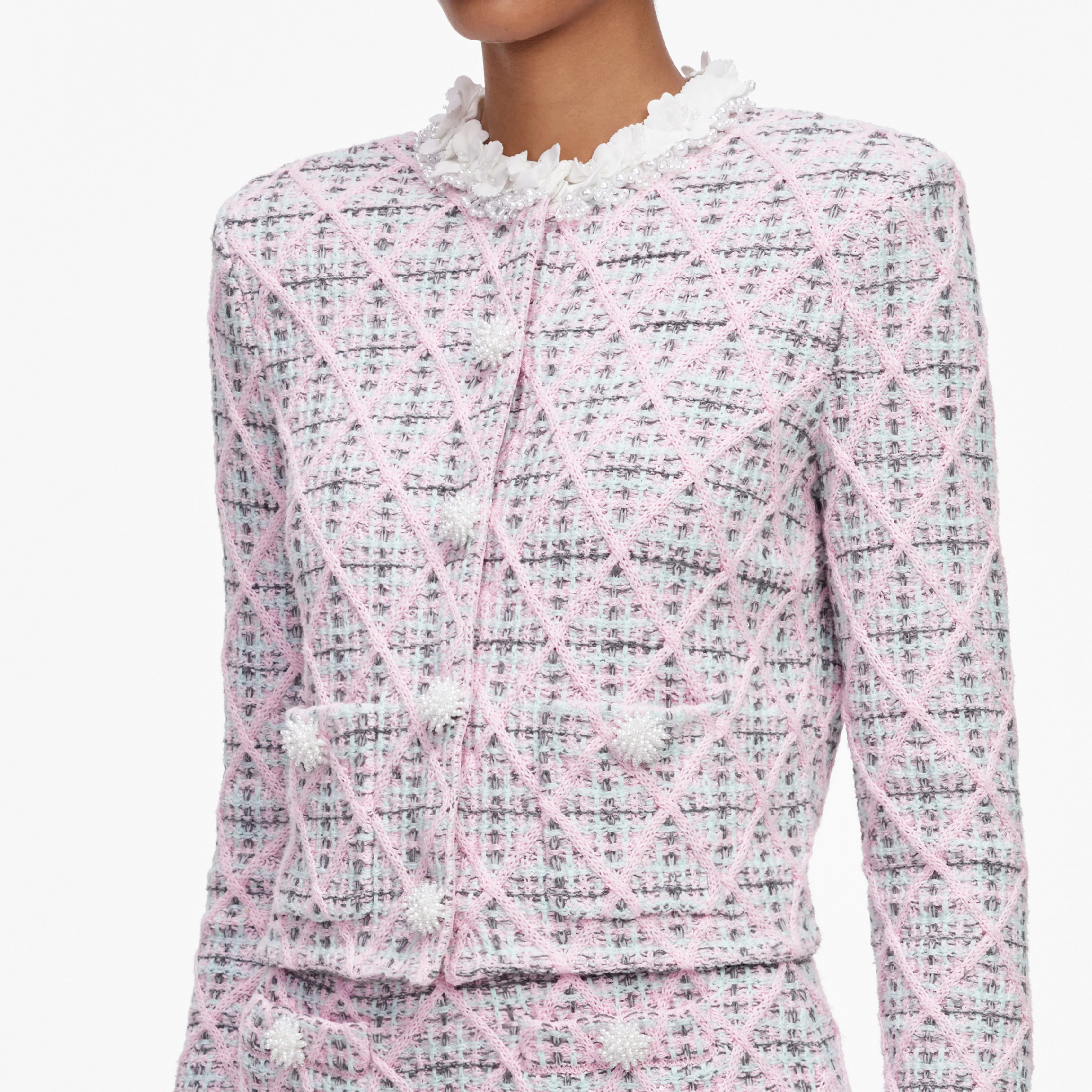 Pink Check Knit Cardigan - Image 5