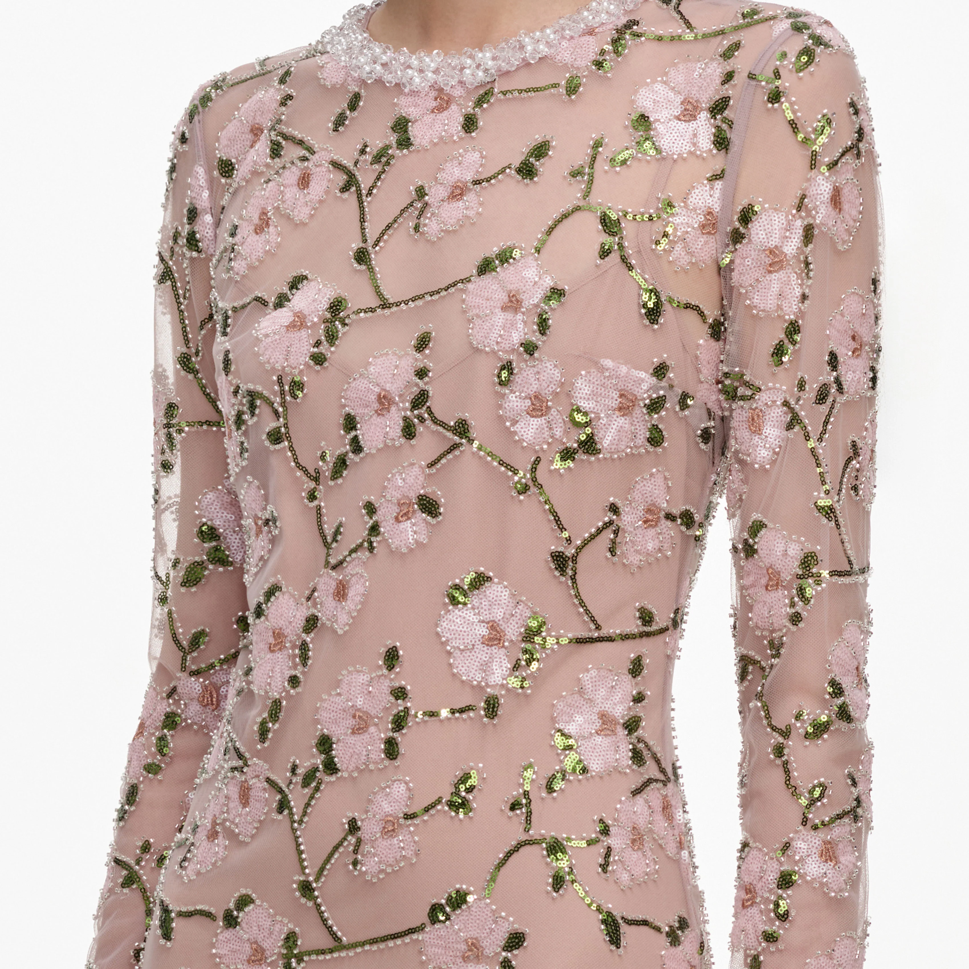 Pink Floral Sequin Maxi Dress - Image 5