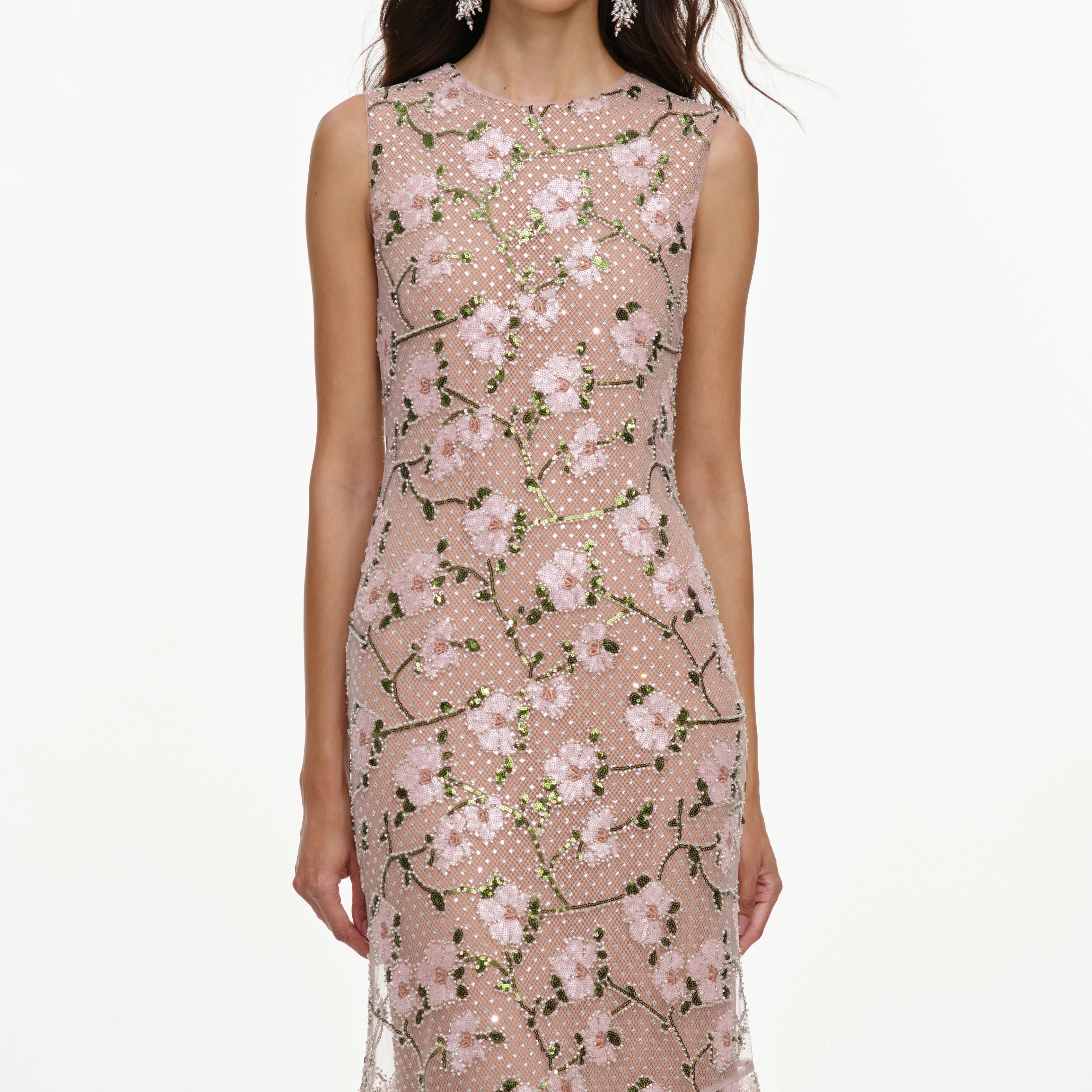Pink Rhinestone Sequin Mesh Maxi Dress - Image 4