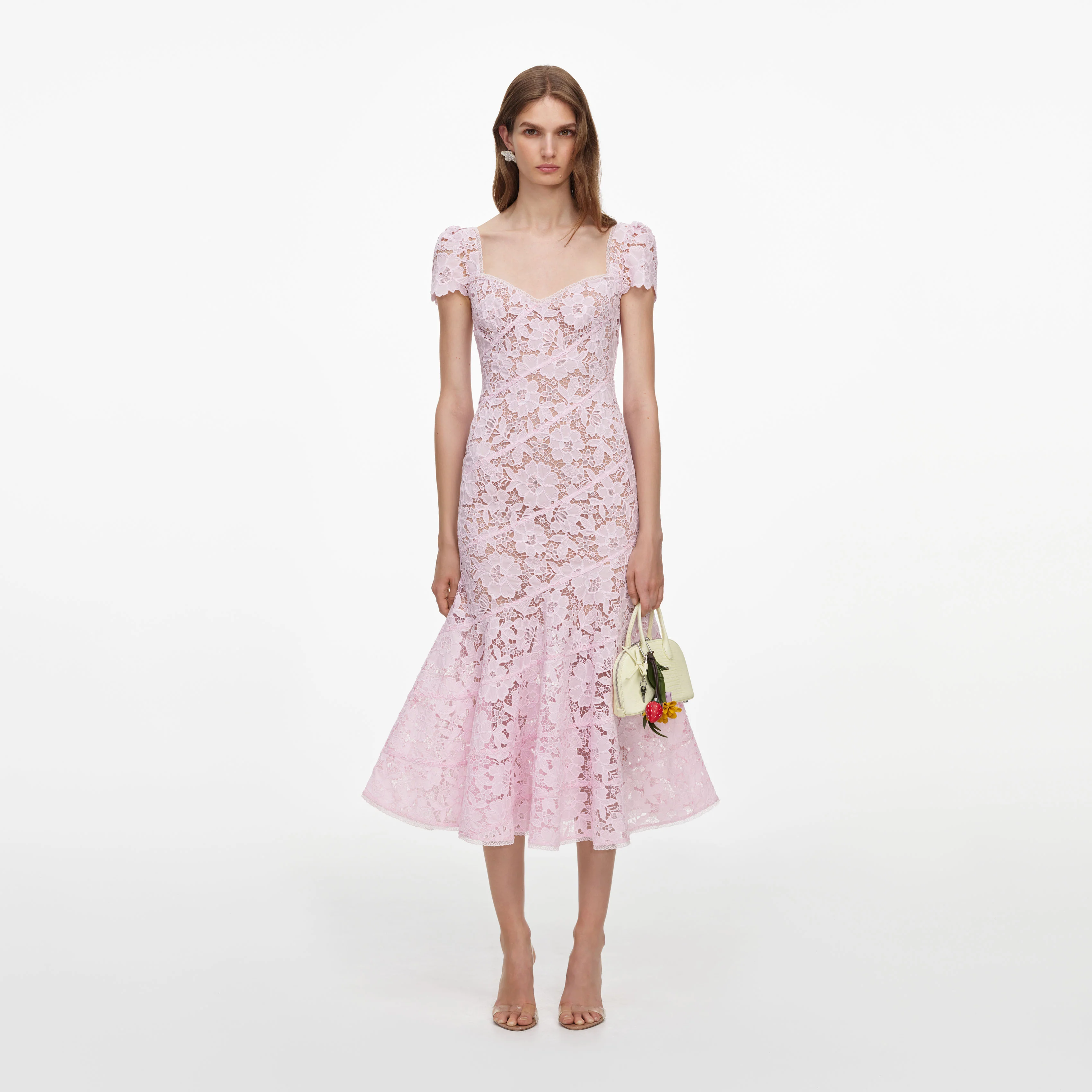 Pink Spiral Lace Midi Dress