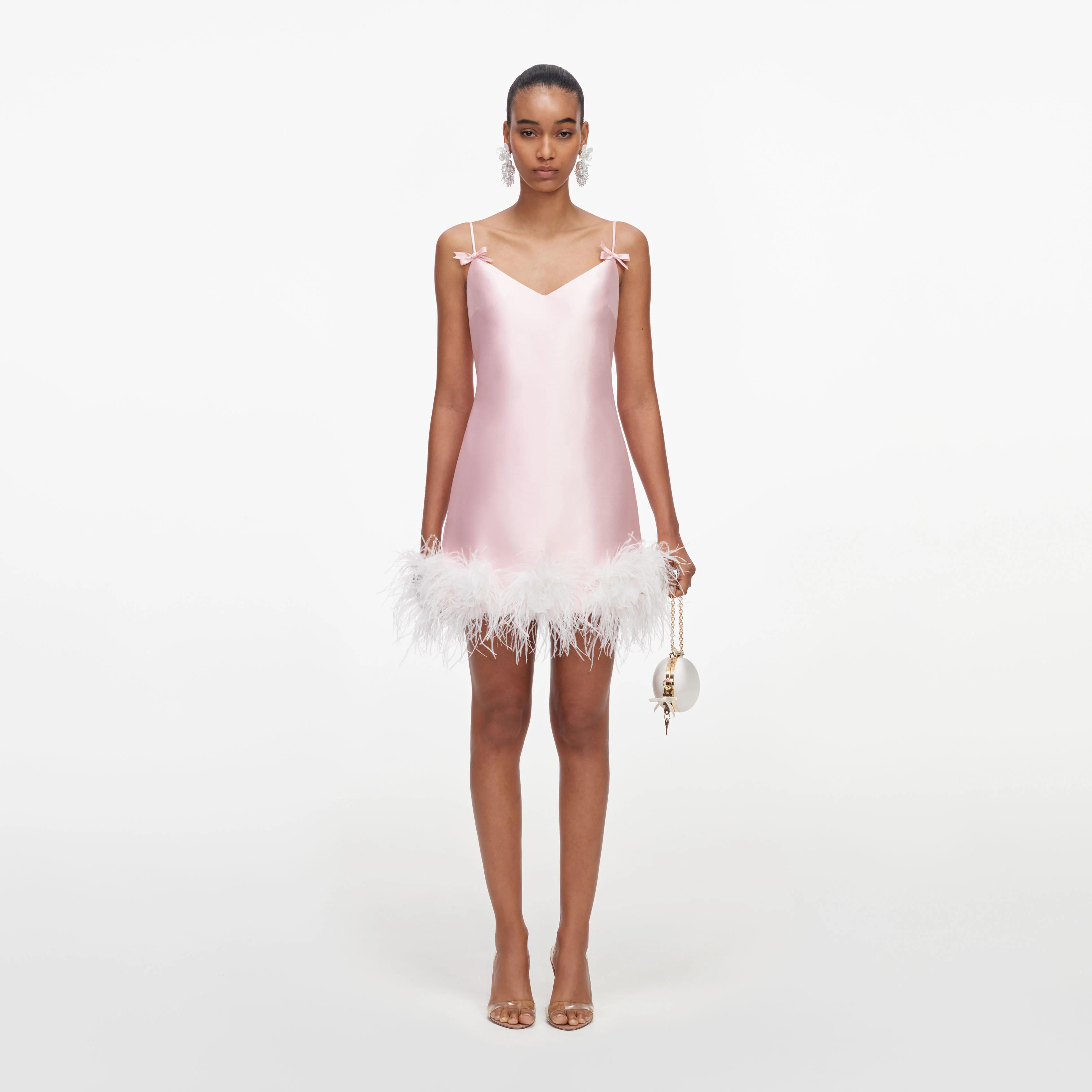 Pink Taffeta Feather Mini Dress