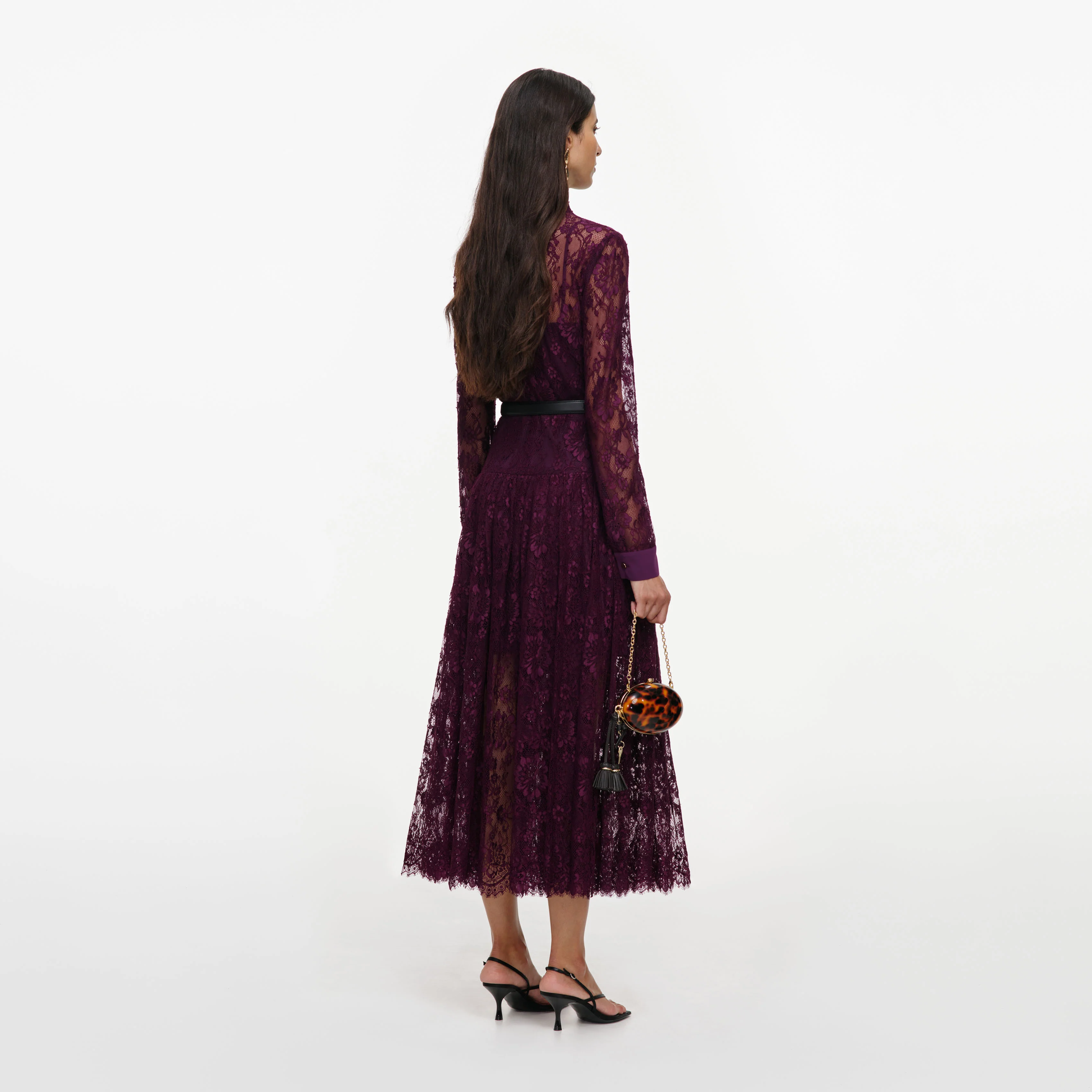 Purple Lace Tie Neck Midi Dress - Image 3