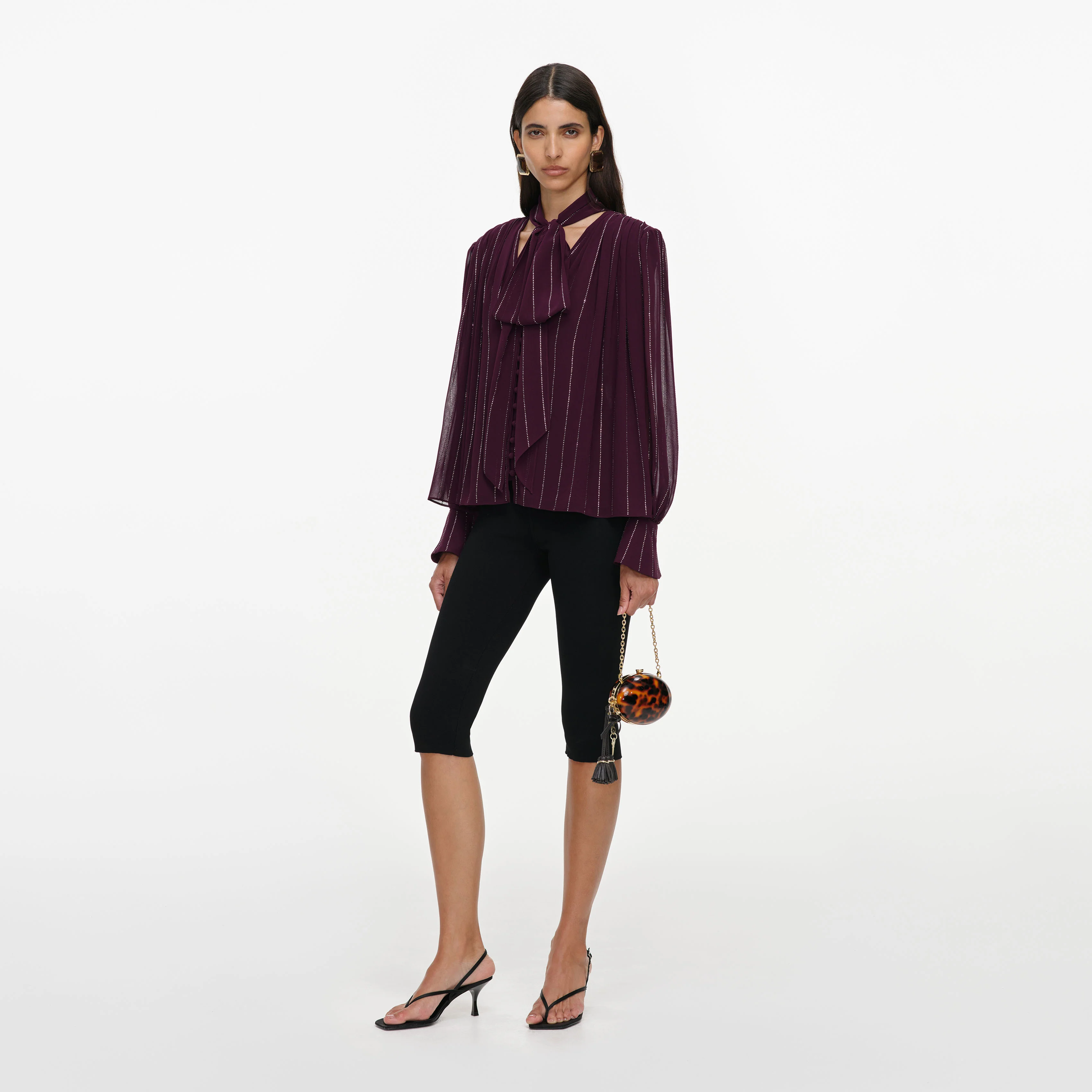 Purple Rhinestone Pinstripe Blouse - Image 2