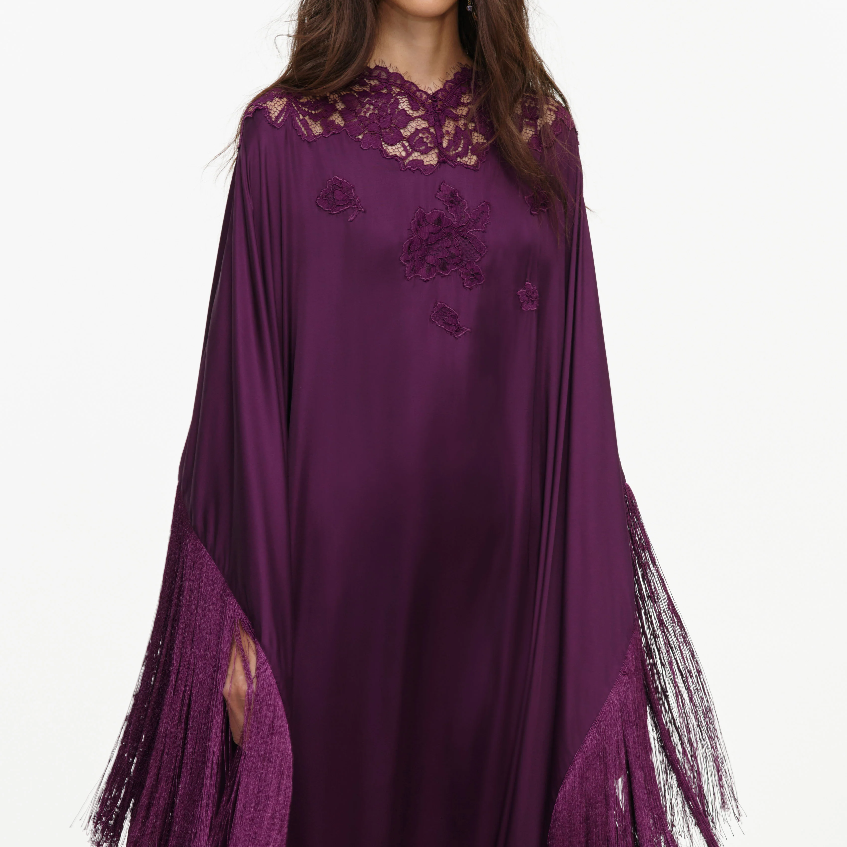 Purple Satin Fringed Kaftan - Image 5