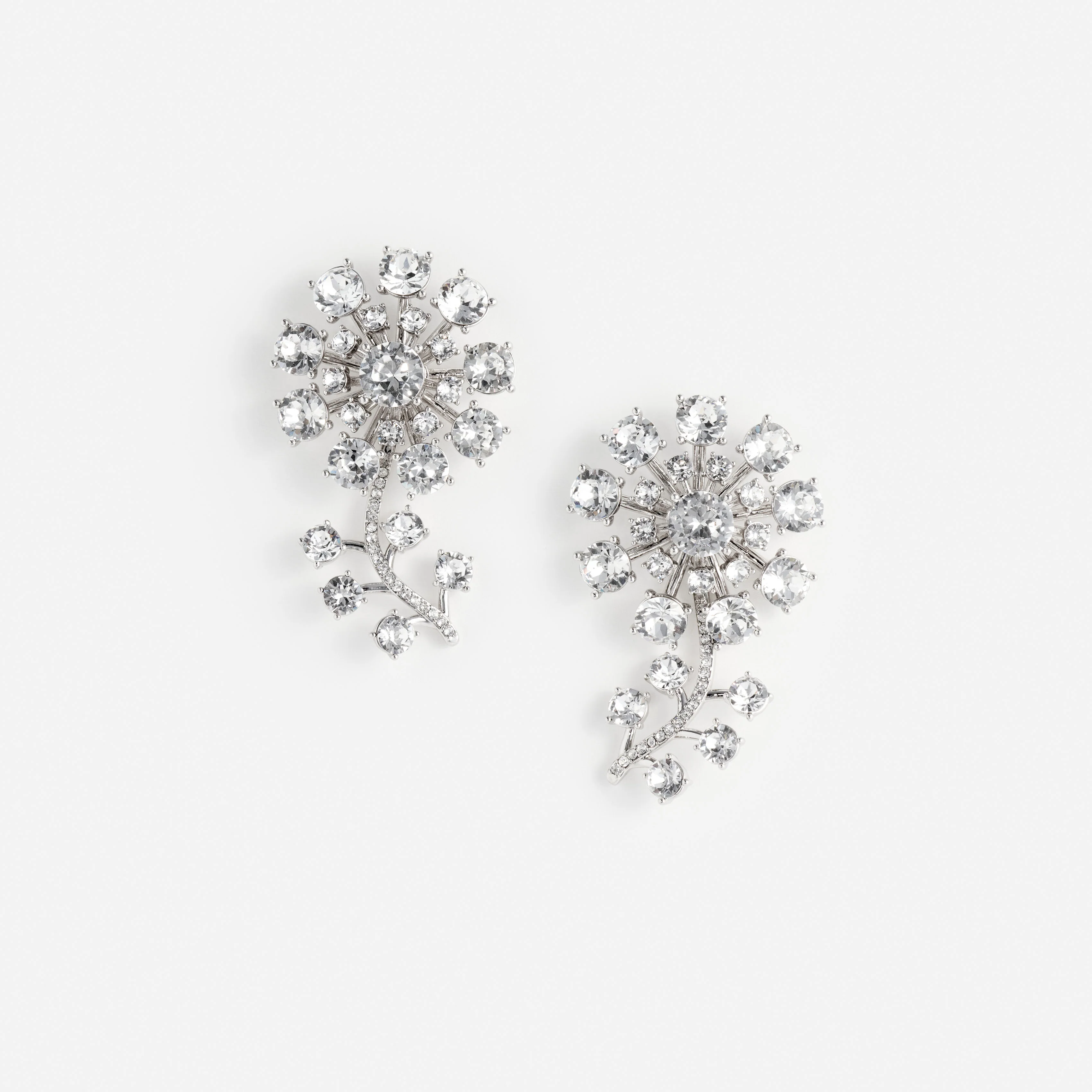 Silver Flower Crystal Earrings
