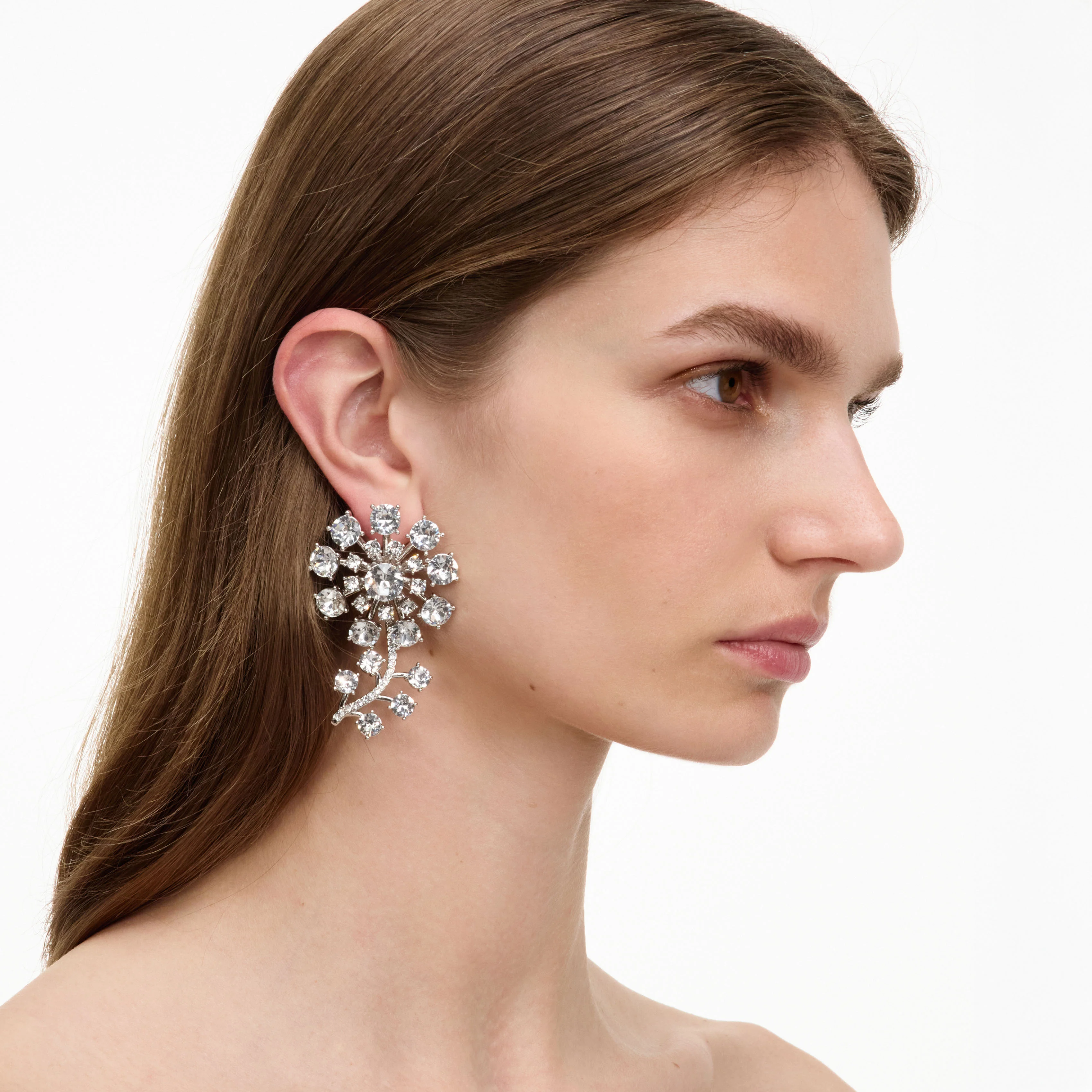 Silver Flower Crystal Earrings - Image 2