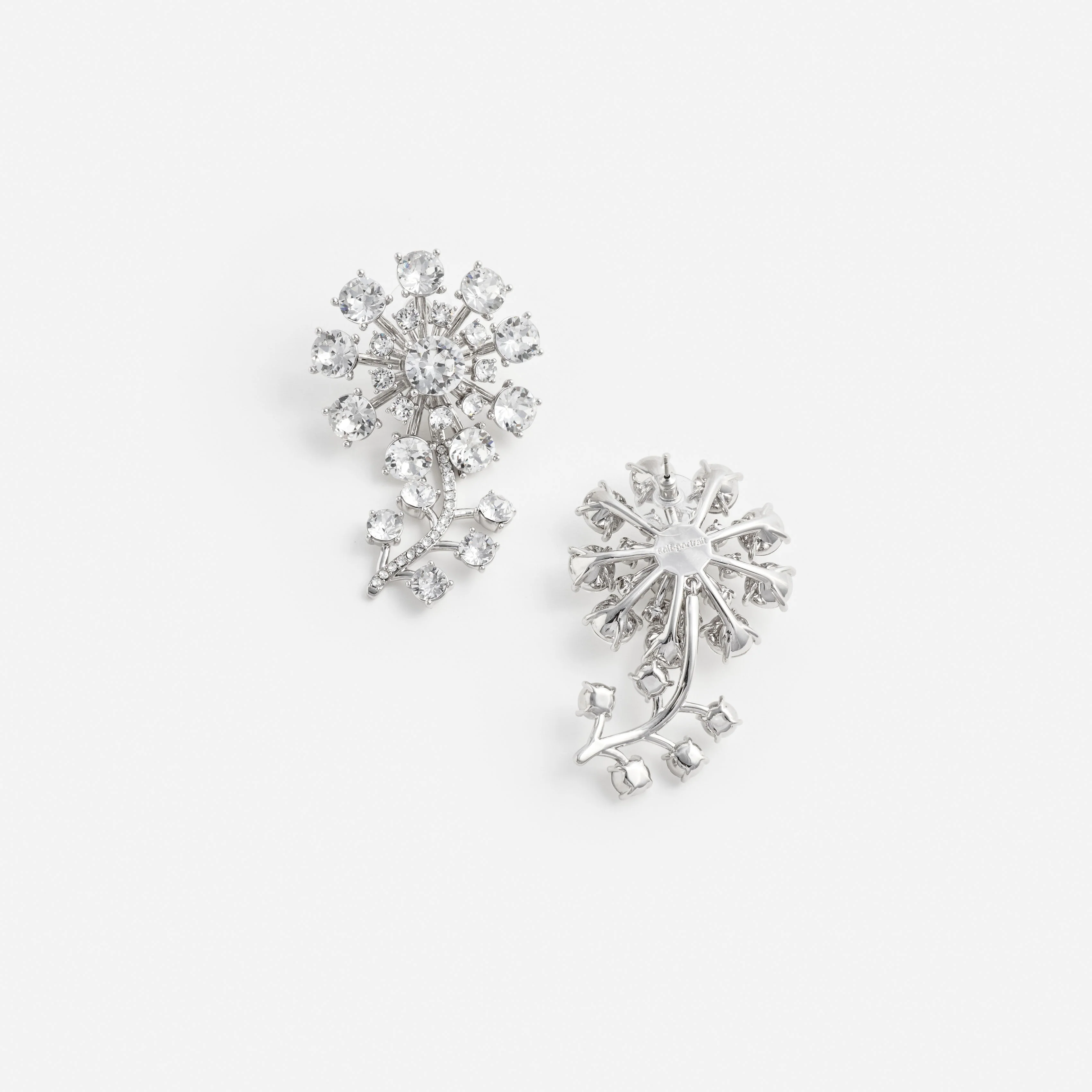 Silver Flower Crystal Earrings - Image 3