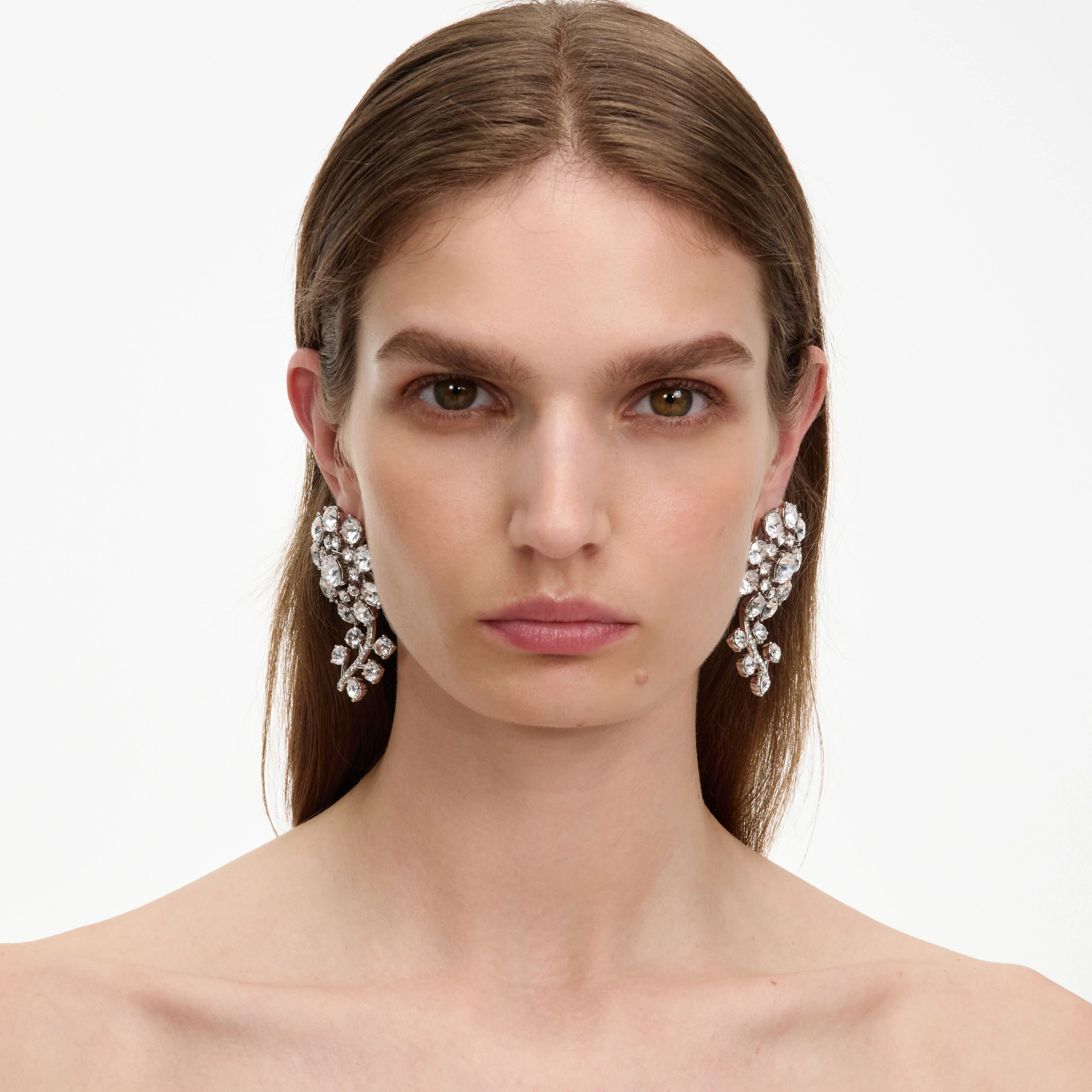 Silver Flower Crystal Earrings - Image 4