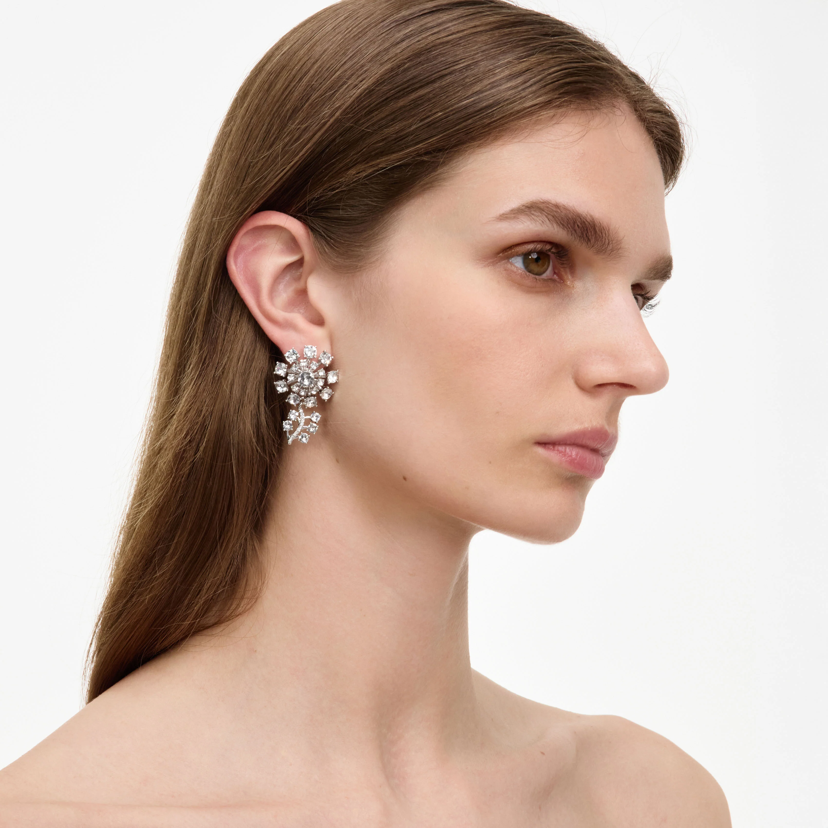 Small Silver Flower Crystal Earrings - Image 2